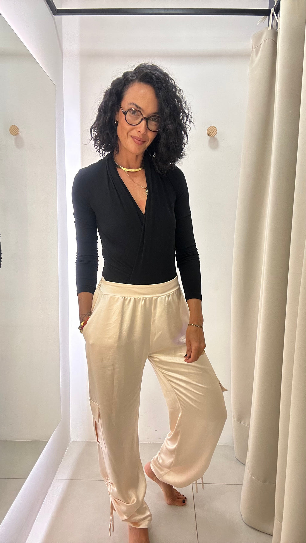 Calça Cetim Rosa Claro Maria Manô