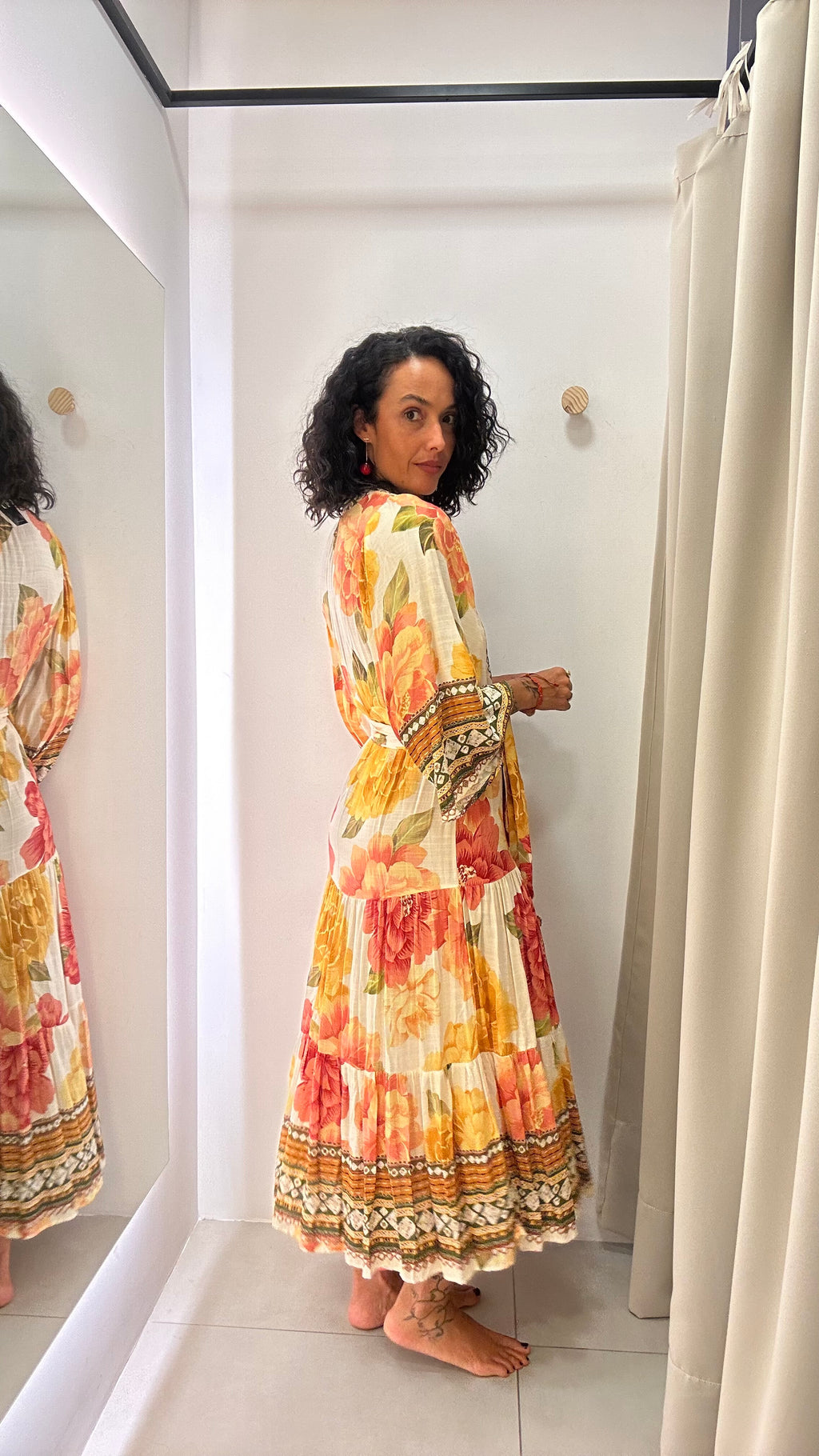 Vestido Longo Manga 3/4 Estampa Floral