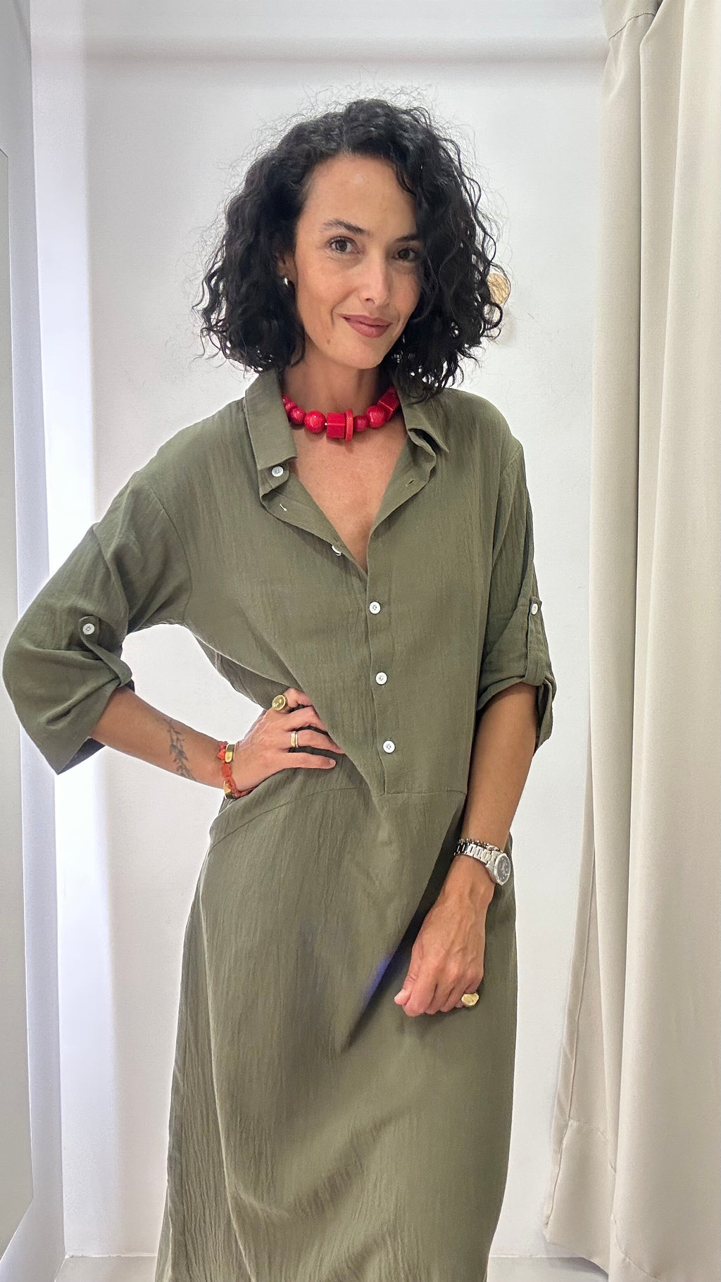 Vestido Botões Frontais Verde