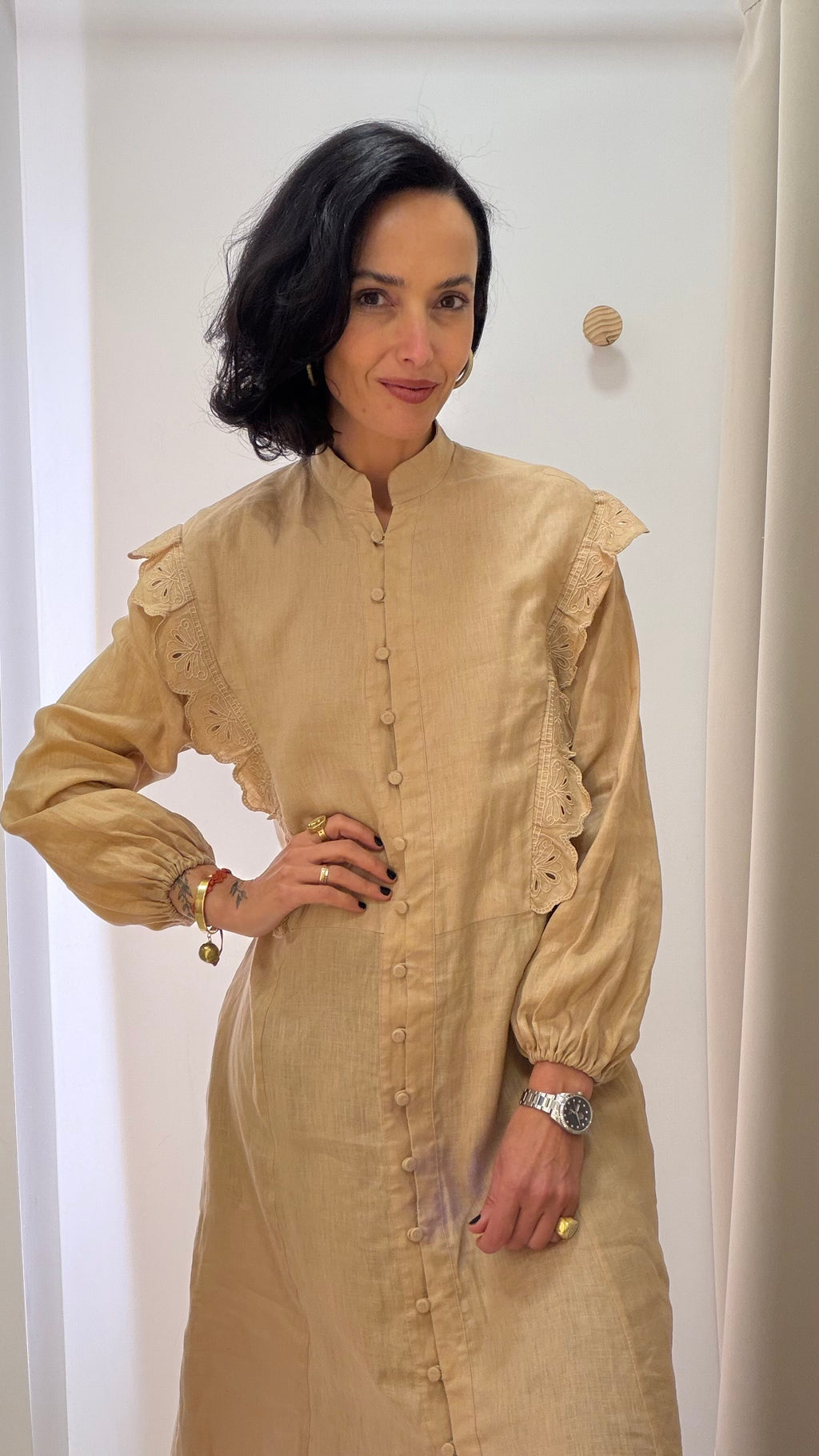Vestido Bege 100% linho Tatho