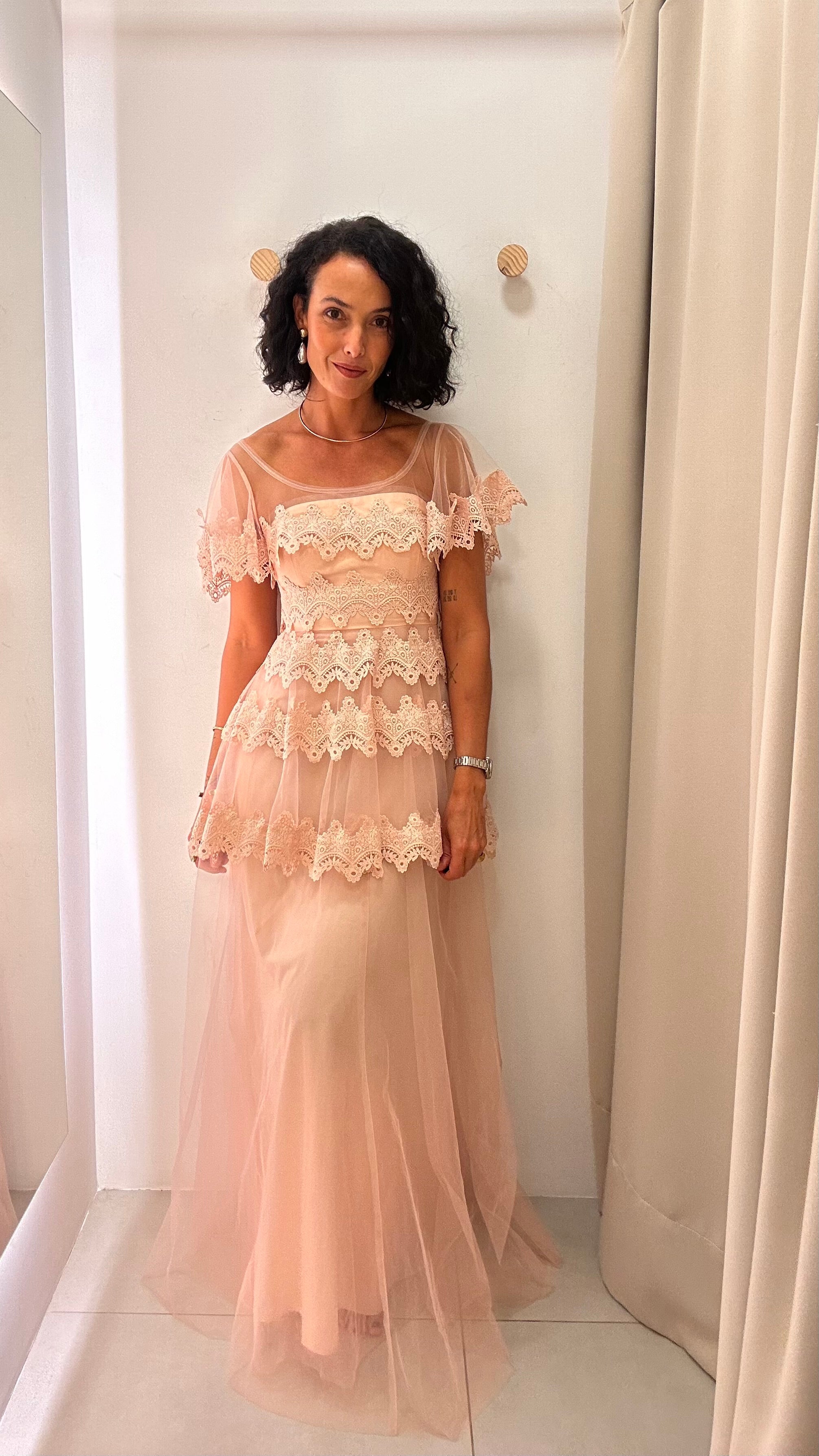 Vestido de Festa Rosa com Babados