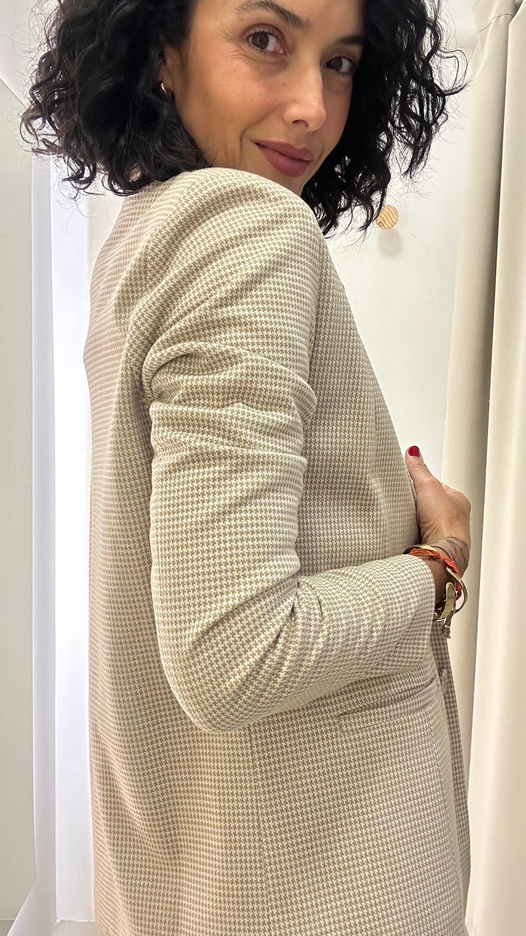Blazer Estampado Reto Bege