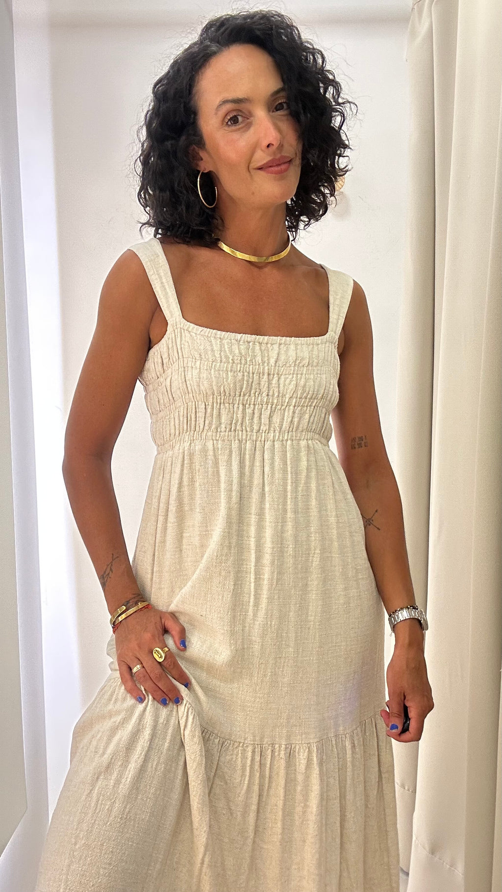 Vestido Bege Linho