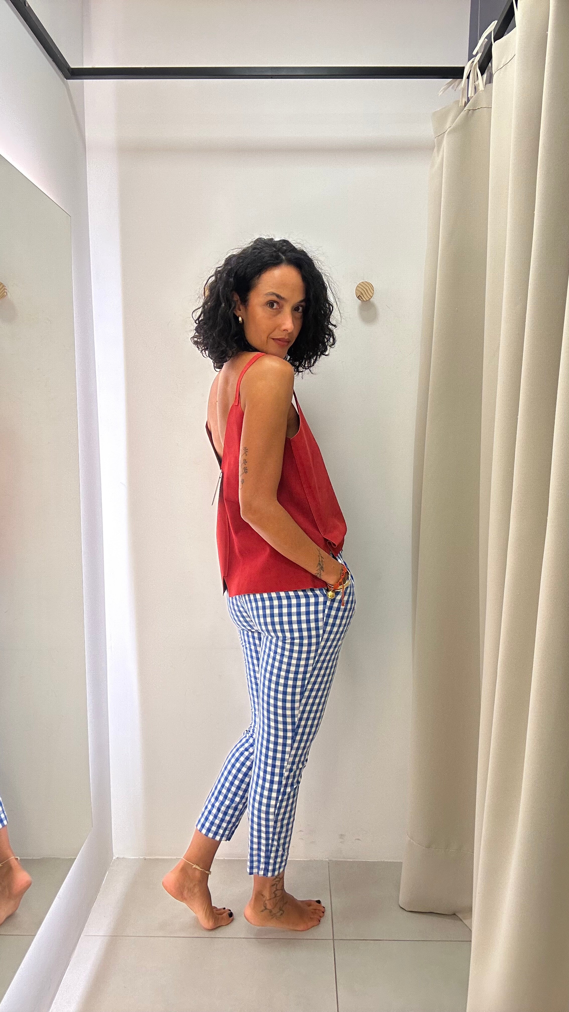 Calça Azul Quadriculada