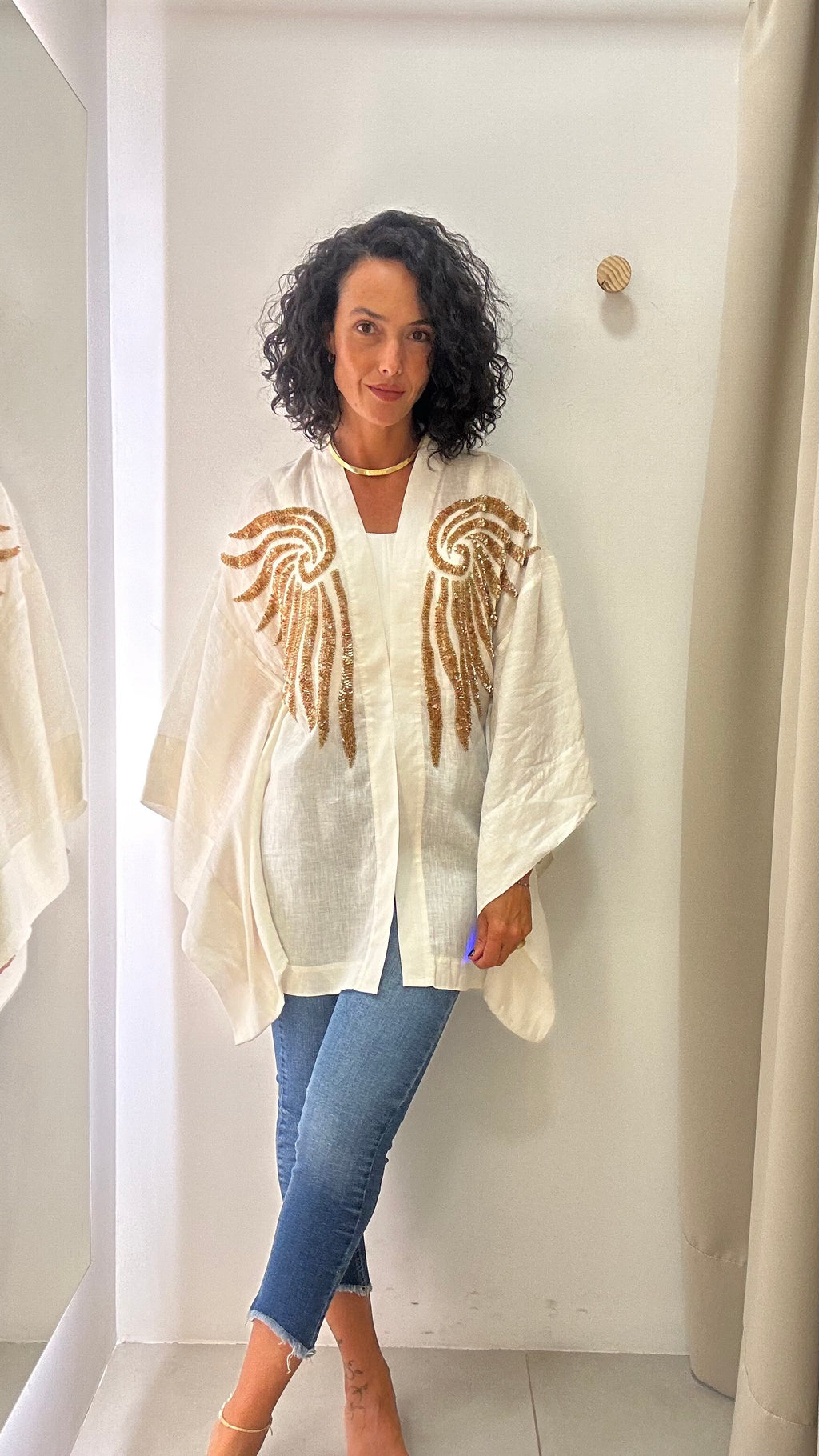kimono linho bordado Printing