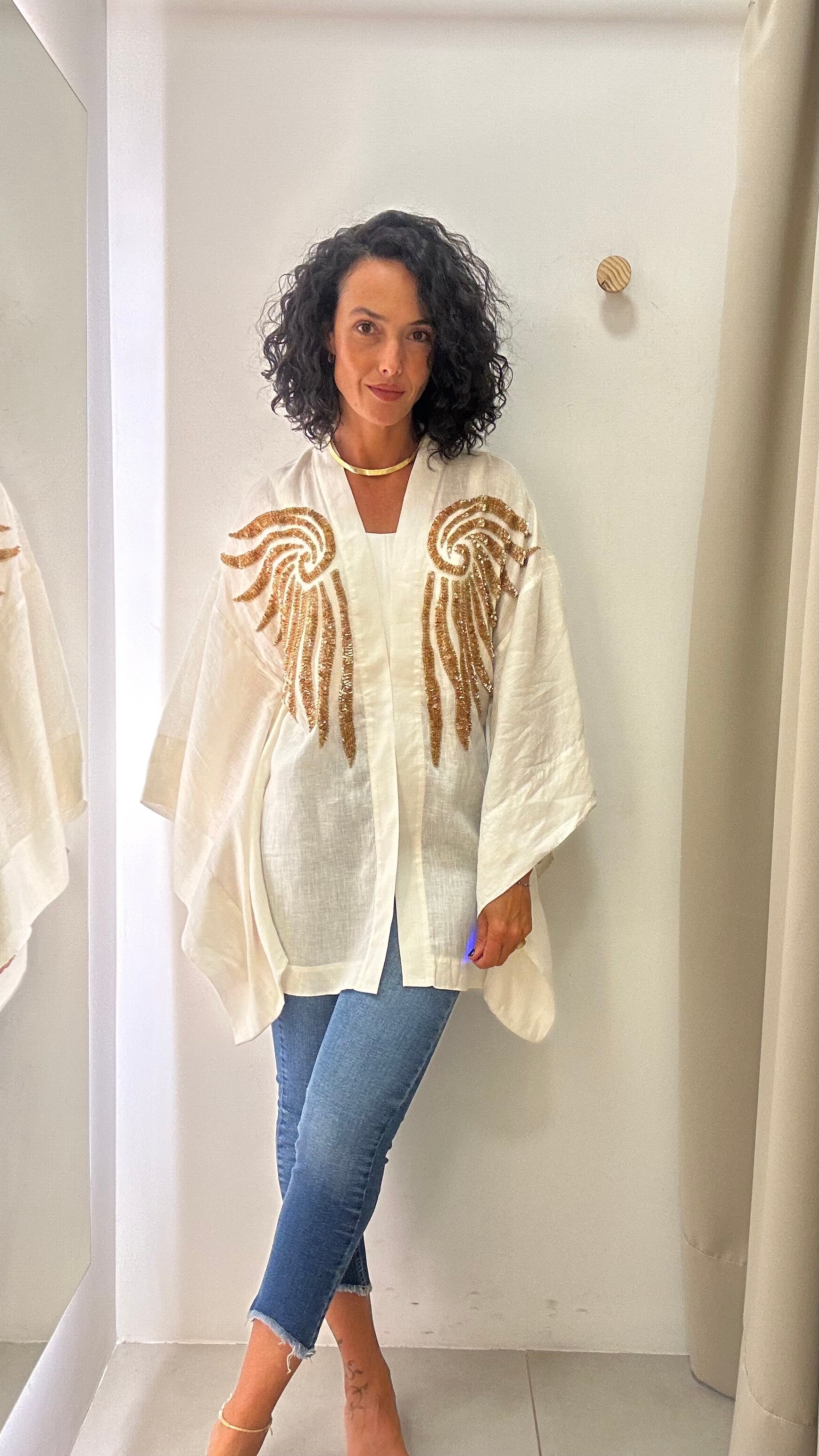 kimono linho bordado Printing