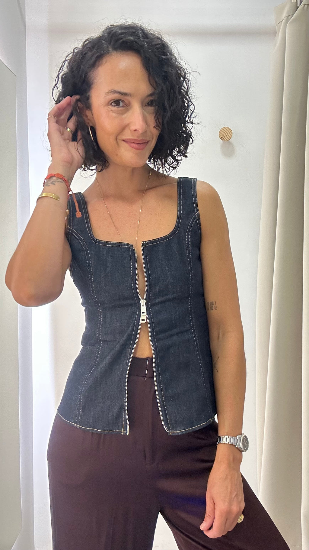 Blusa com Zíper Jeans Zara