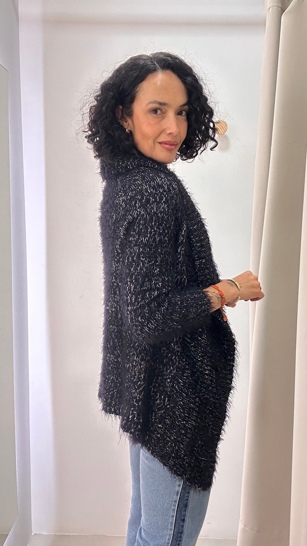 Cardigan Tricot Alongado Mescla P&B