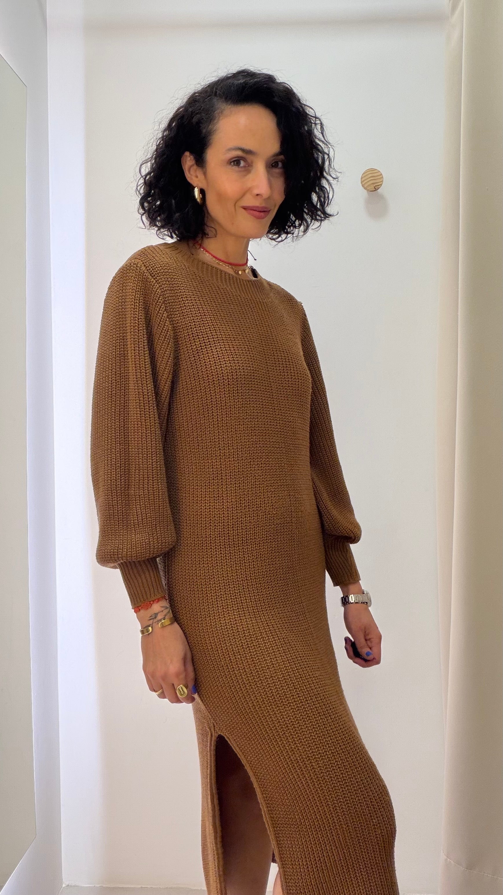 Vestido de Tricot Marrom Tannerie