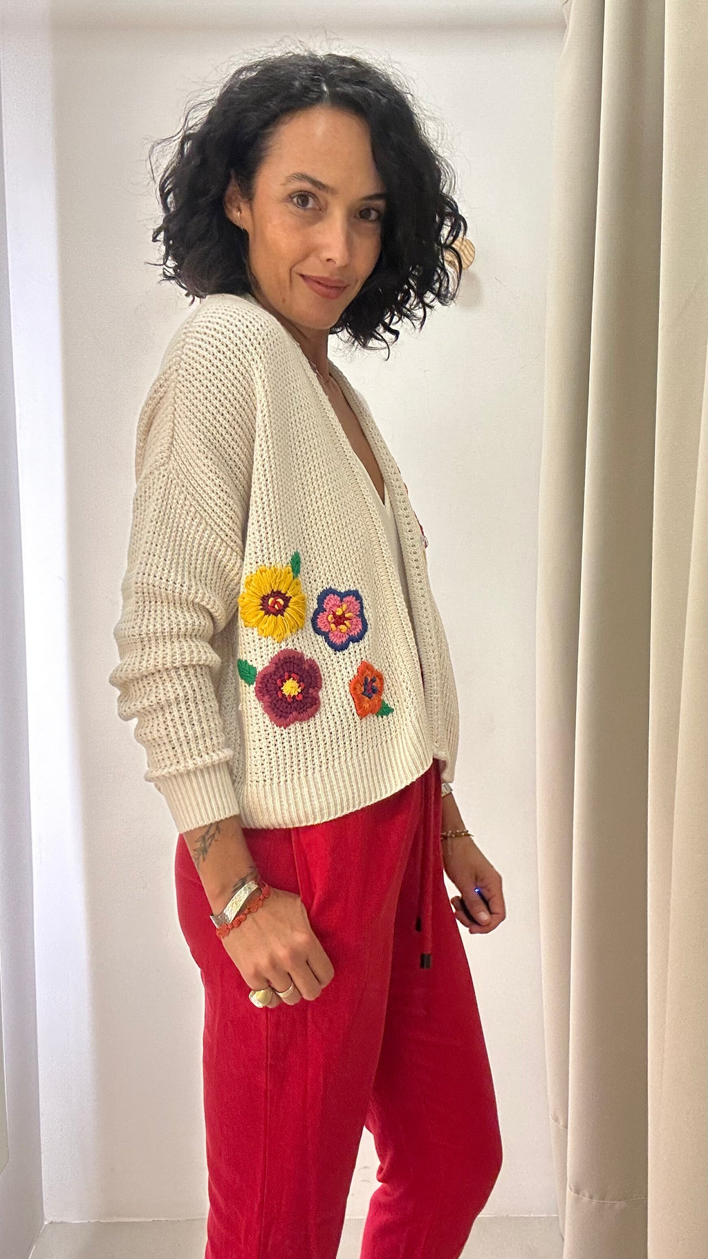 Cardigan em Tricot Floral