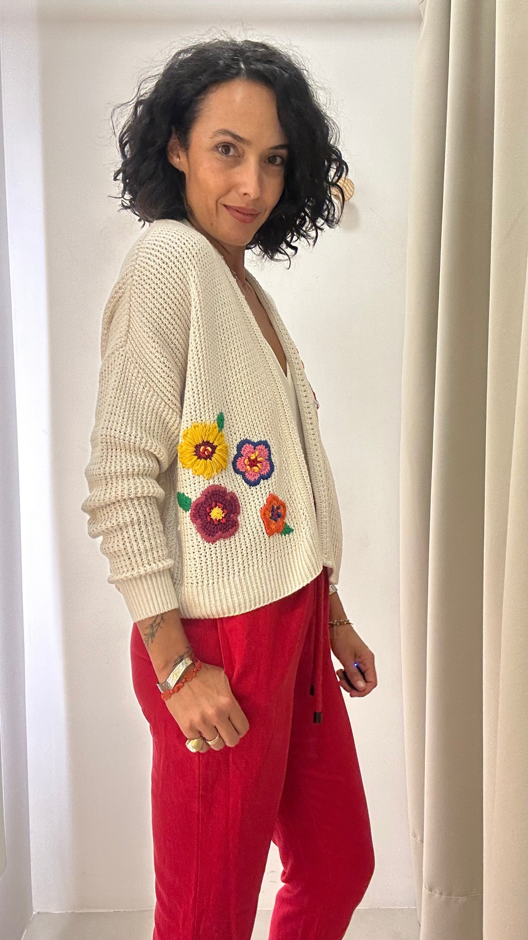 Cardigan em Tricot Floral