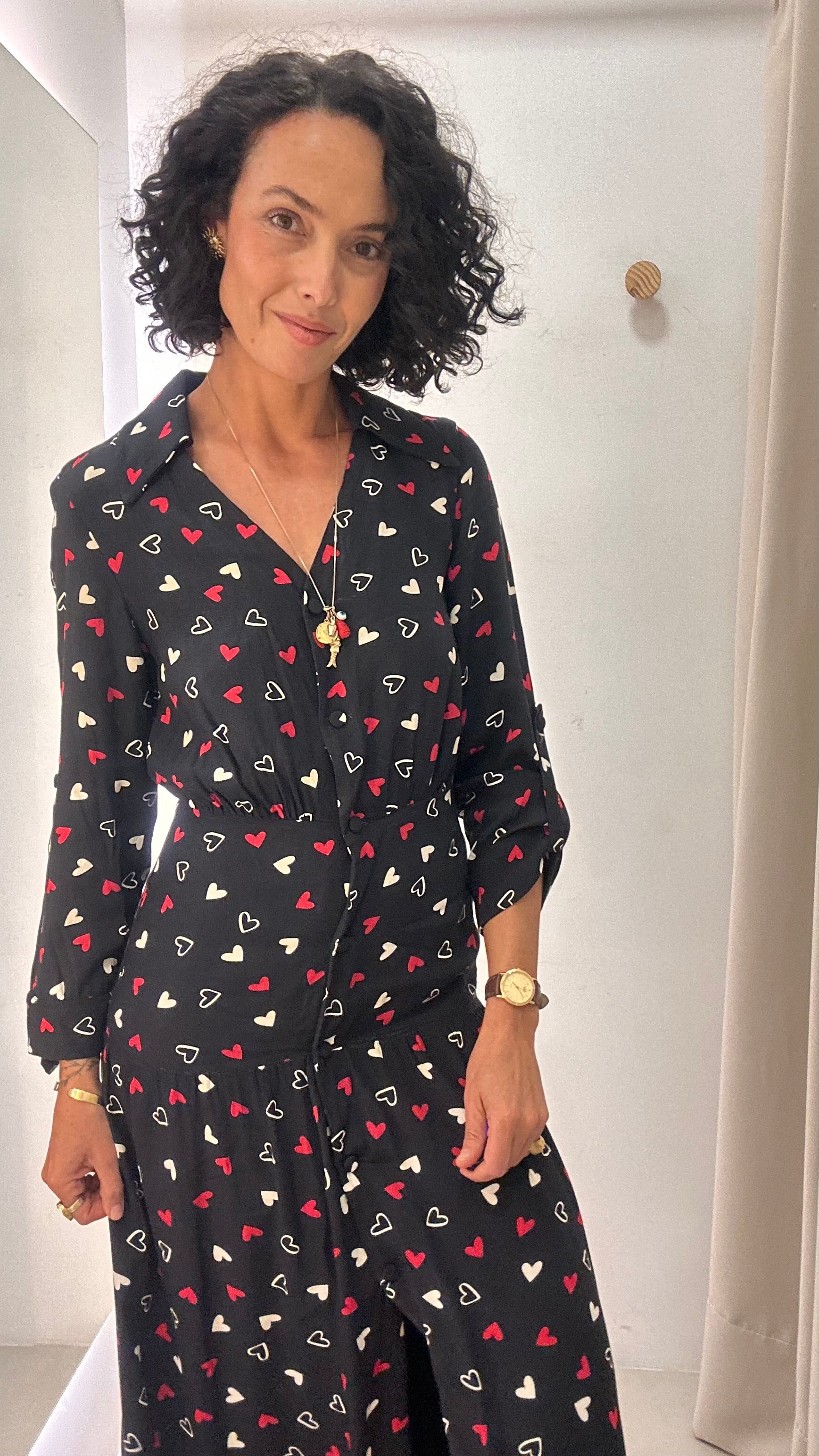 Vestido Preto Estampa Coração Iorane