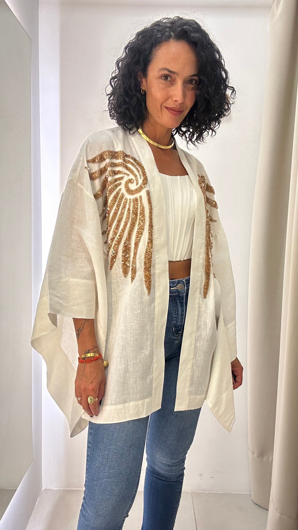 kimono linho bordado Printing
