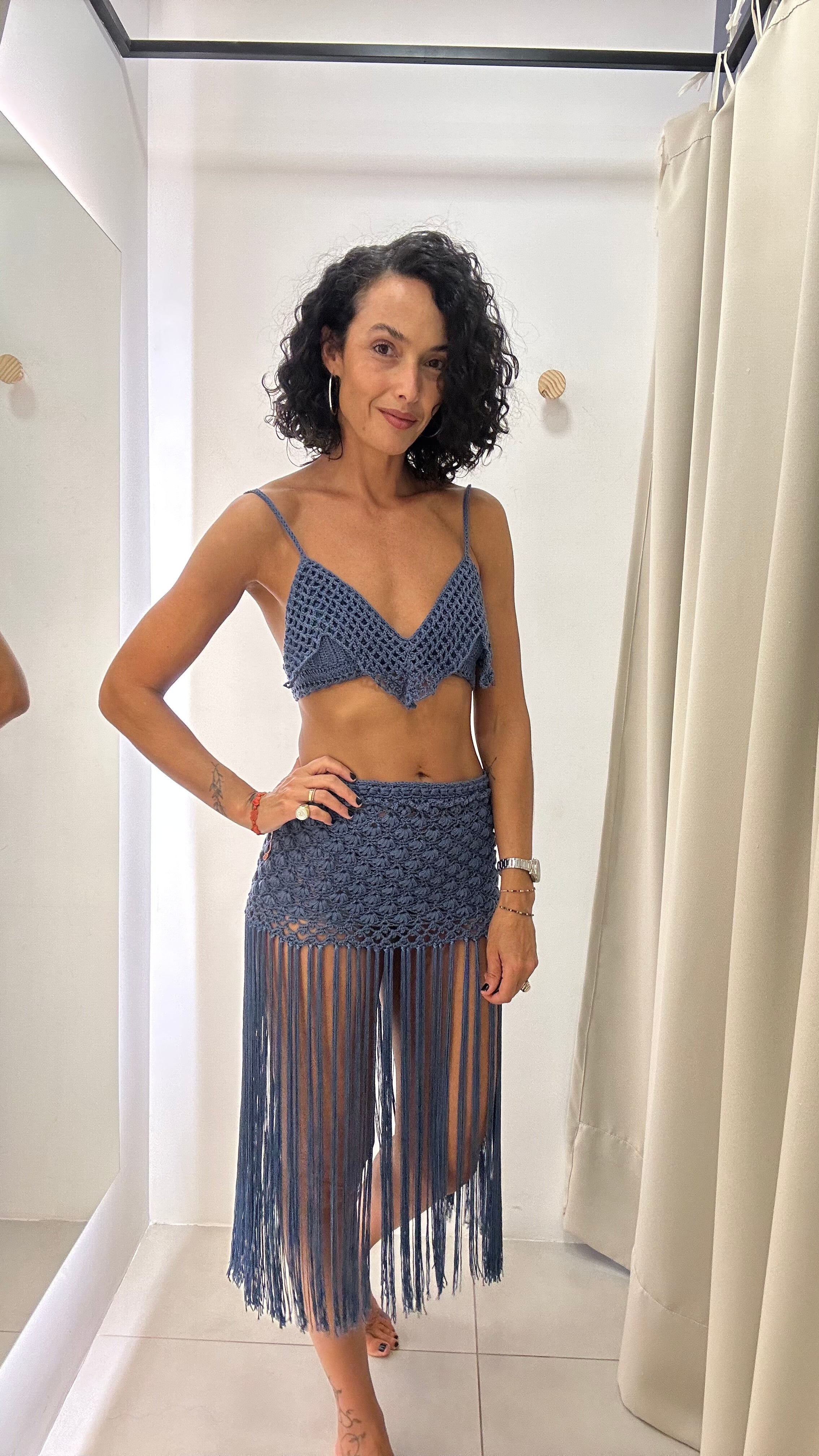 Conjunto crochê franjas