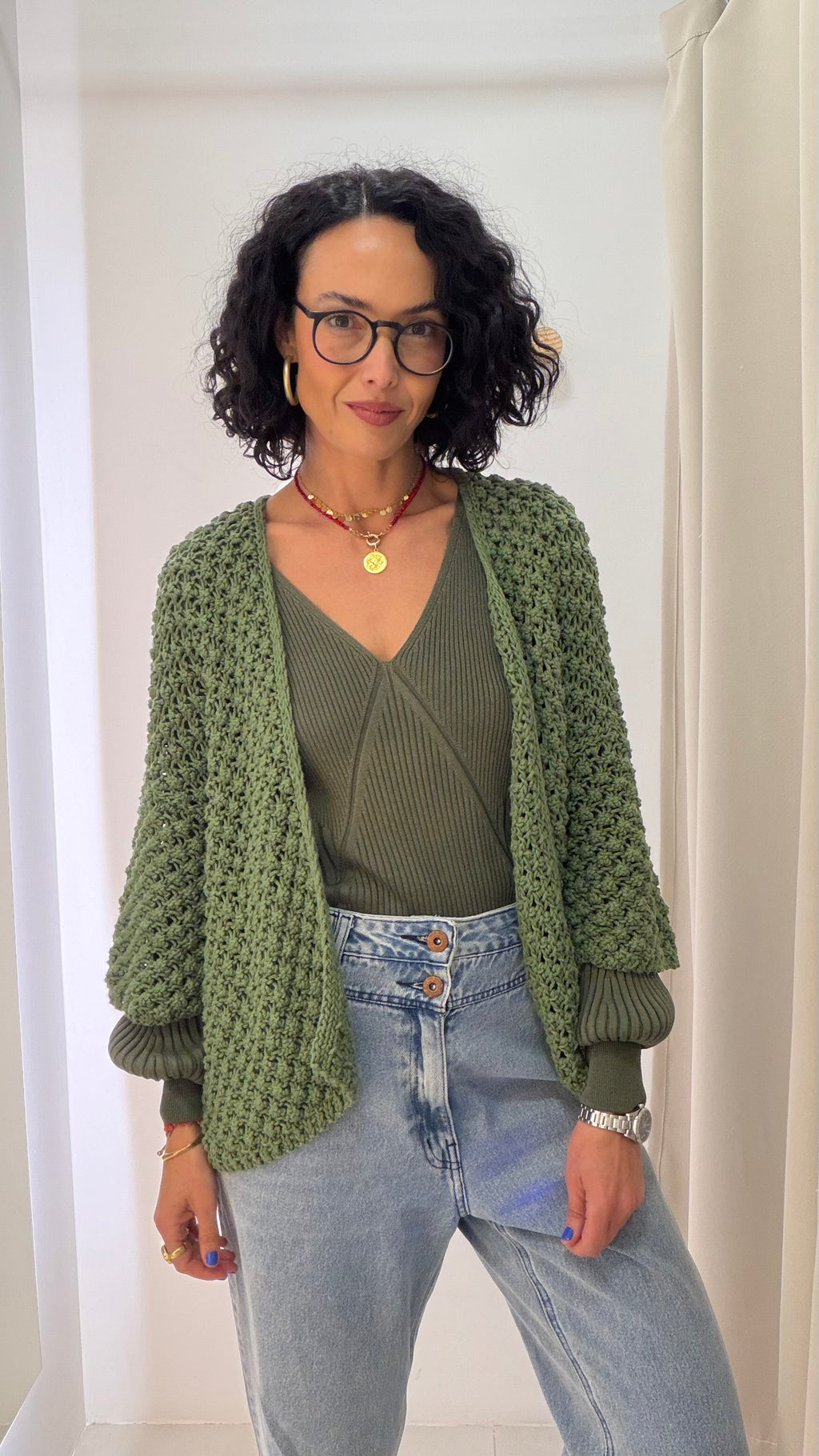 Cardigan em Tricot Verde