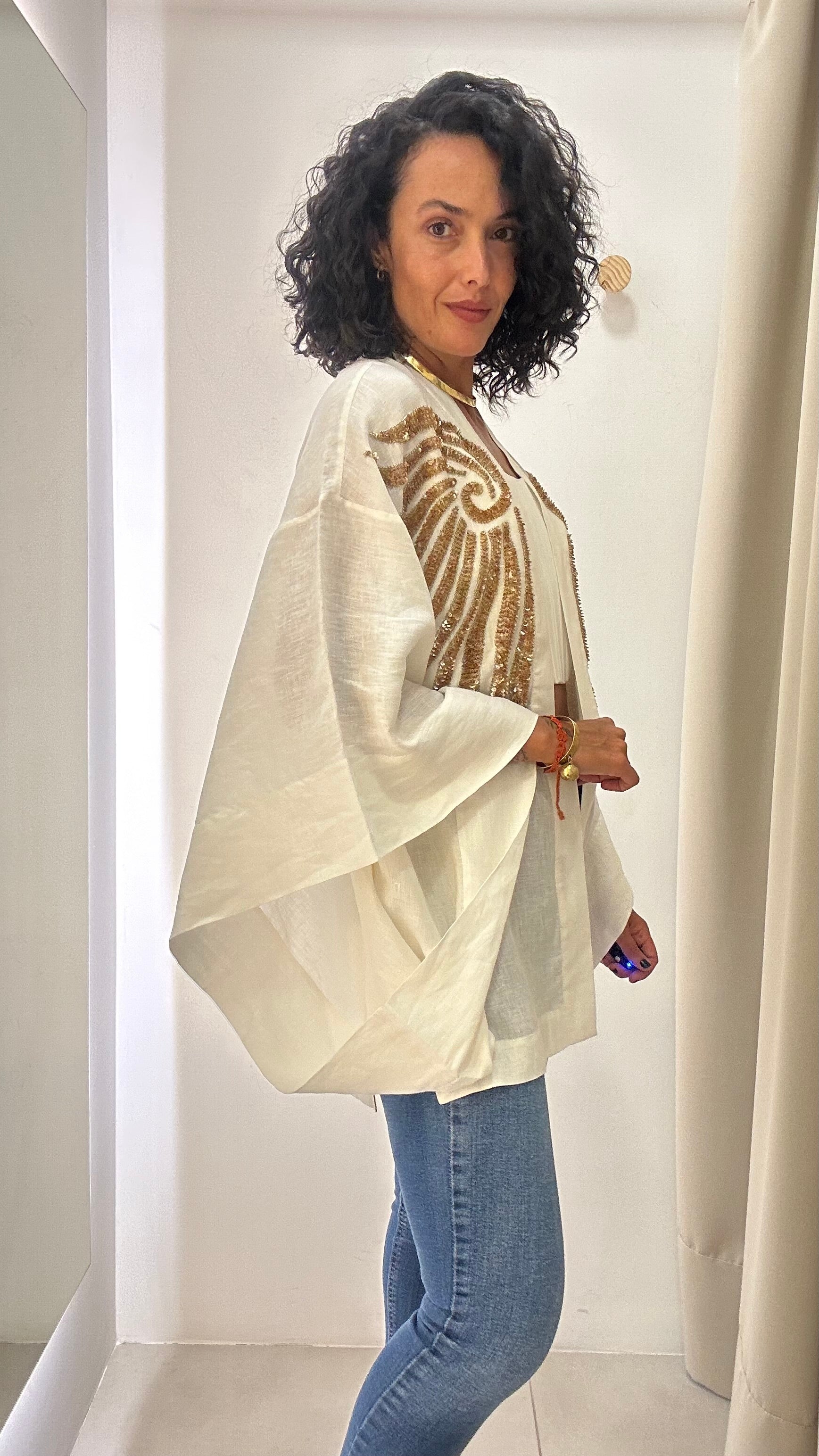 kimono linho bordado Printing