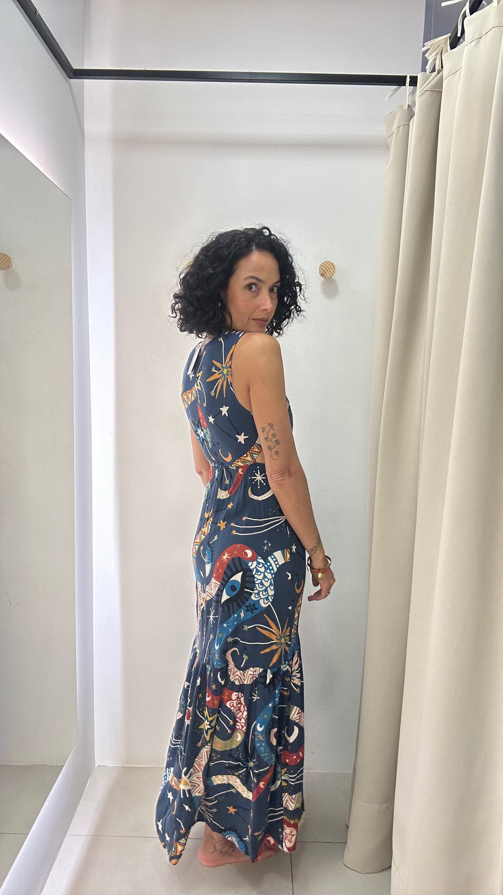 Vestido Azul Estampado Cantão