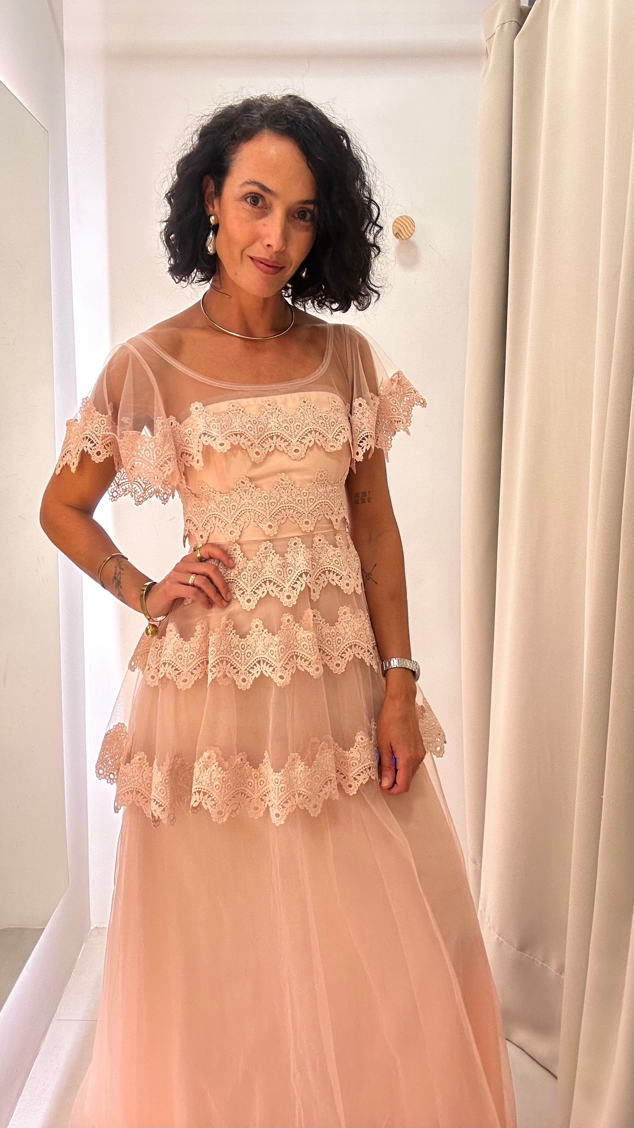 Vestido de Festa Rosa com Babados