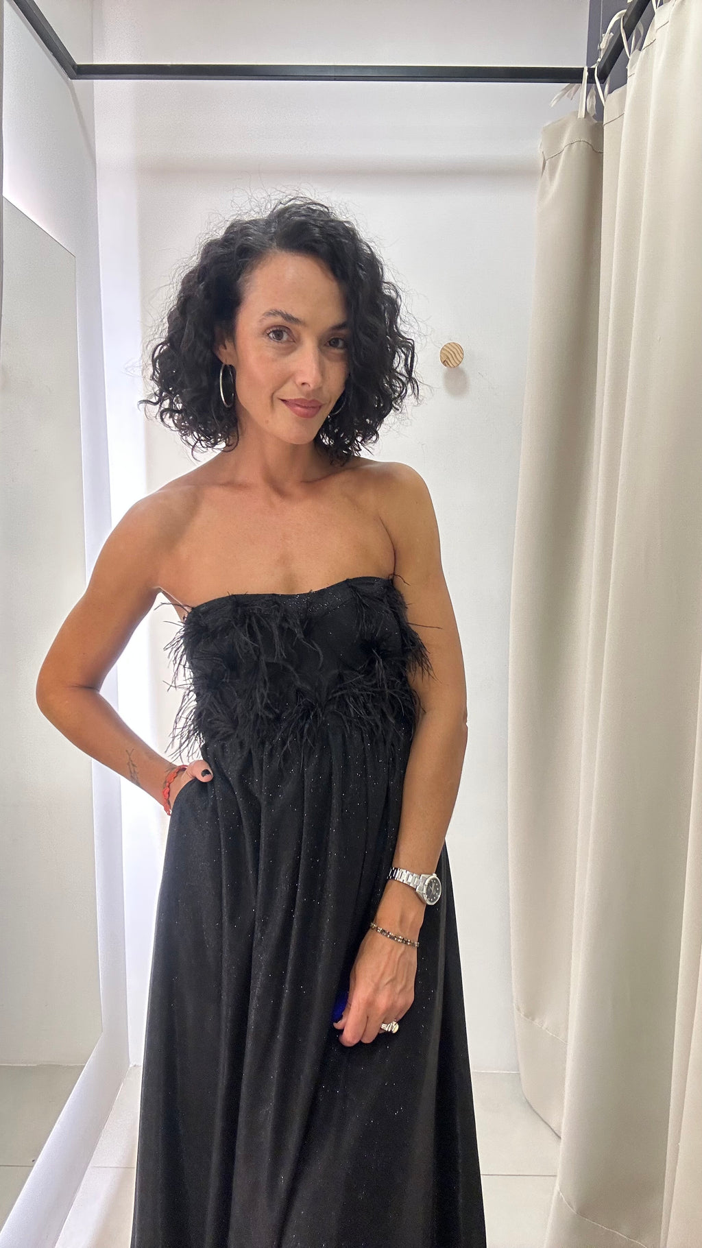 Vestido de Festa com plumas