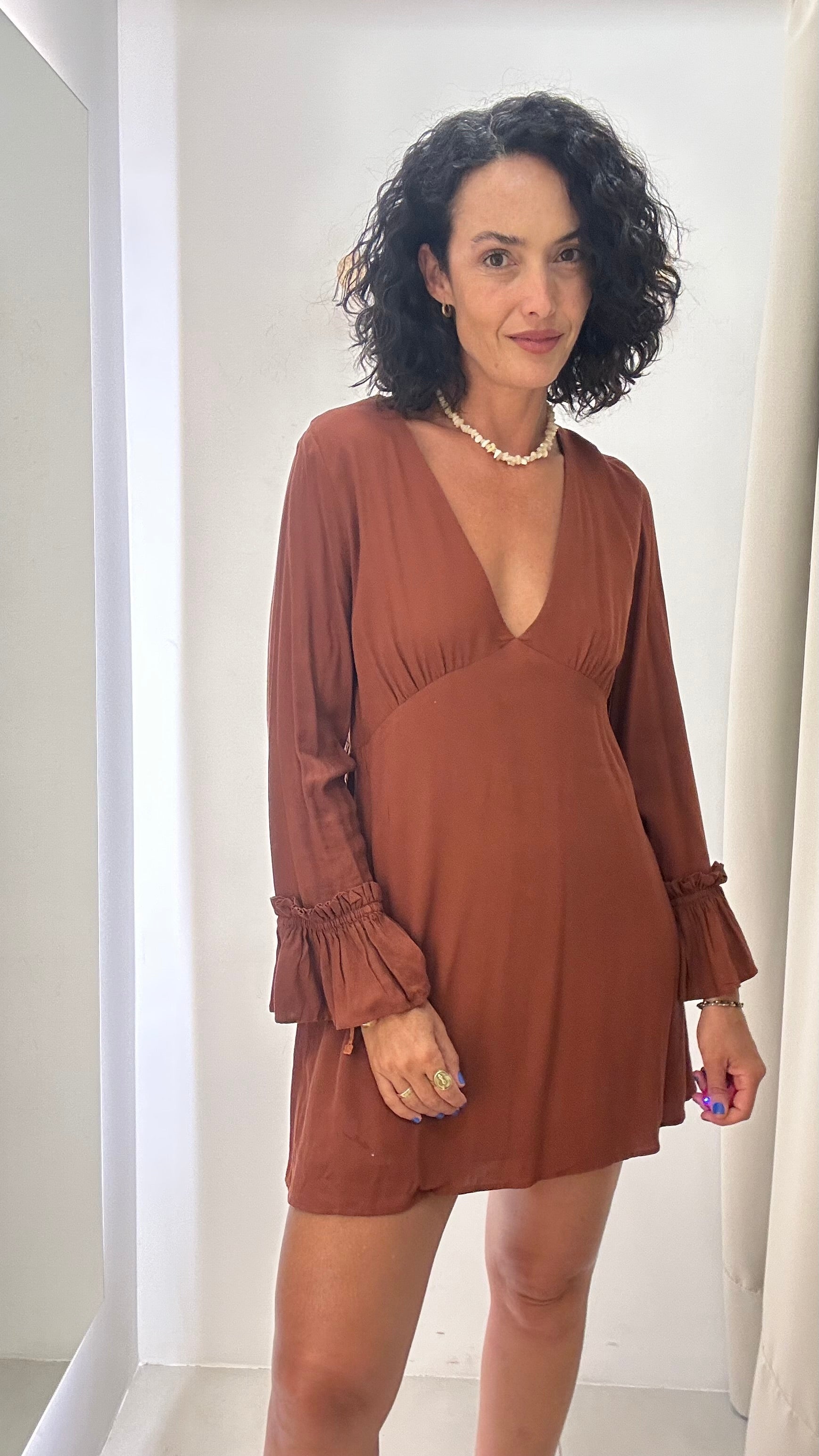 Vestido Manga Longa Terracota