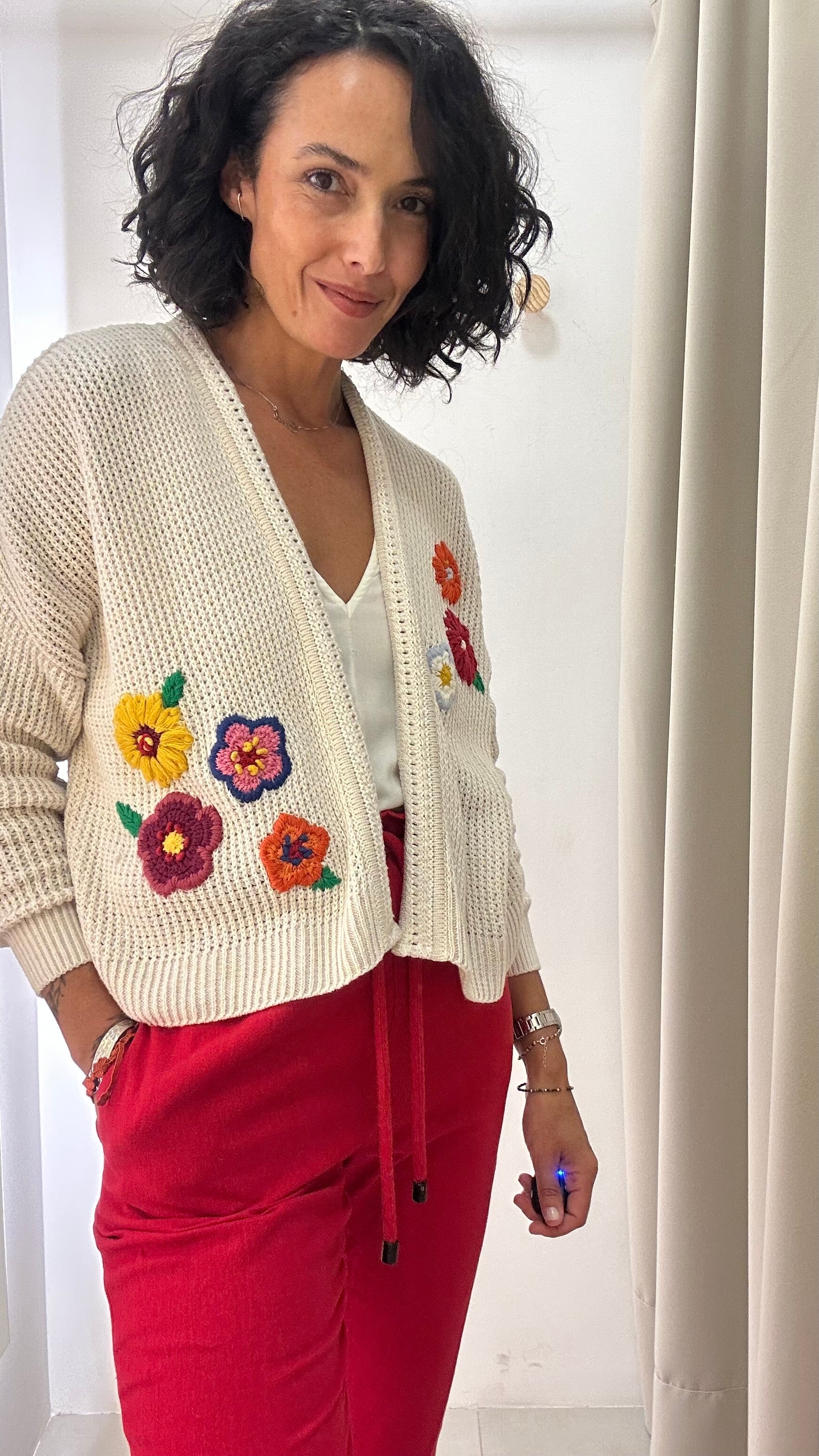 Cardigan em Tricot Floral