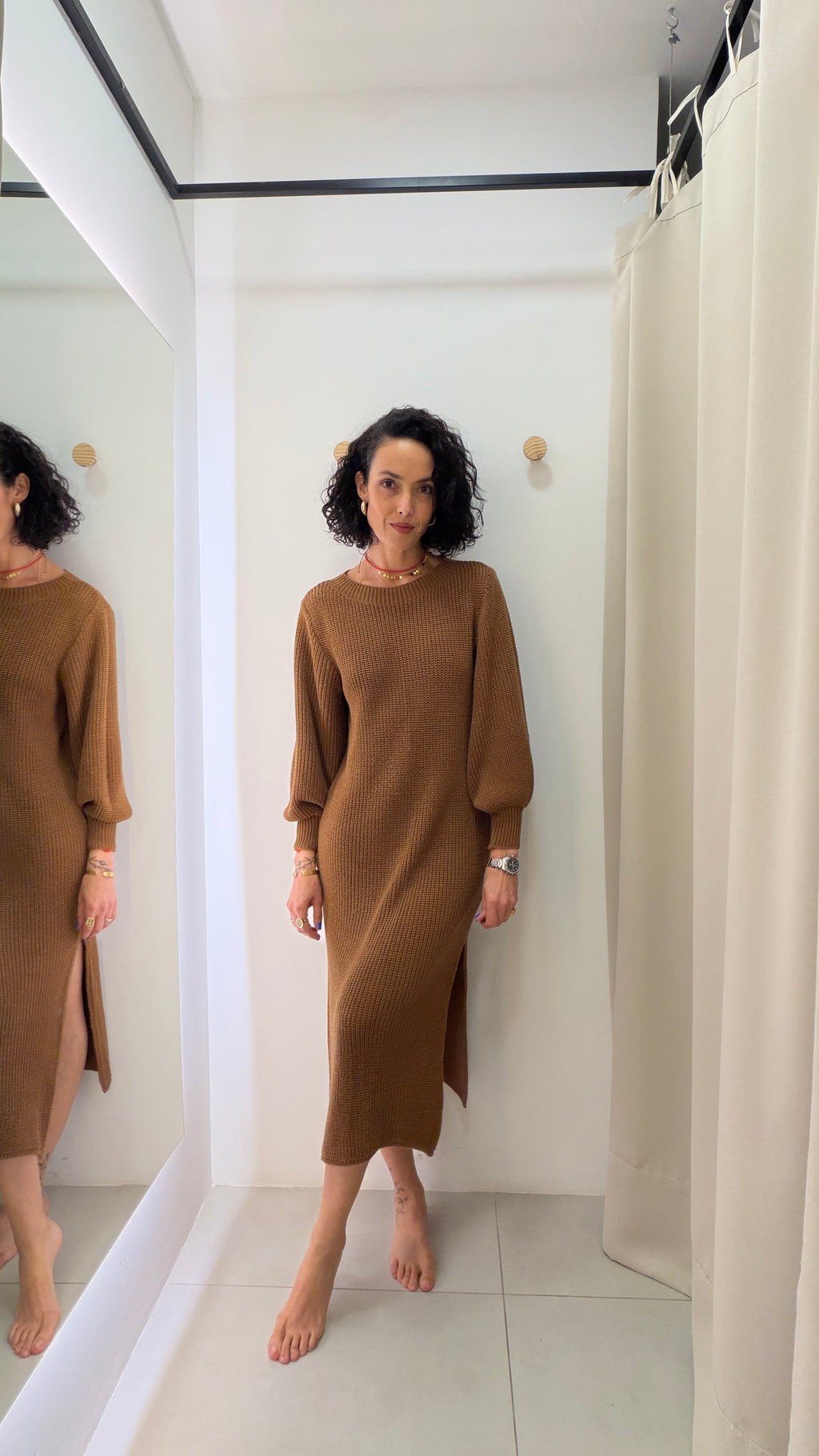 Vestido de Tricot Marrom Tannerie