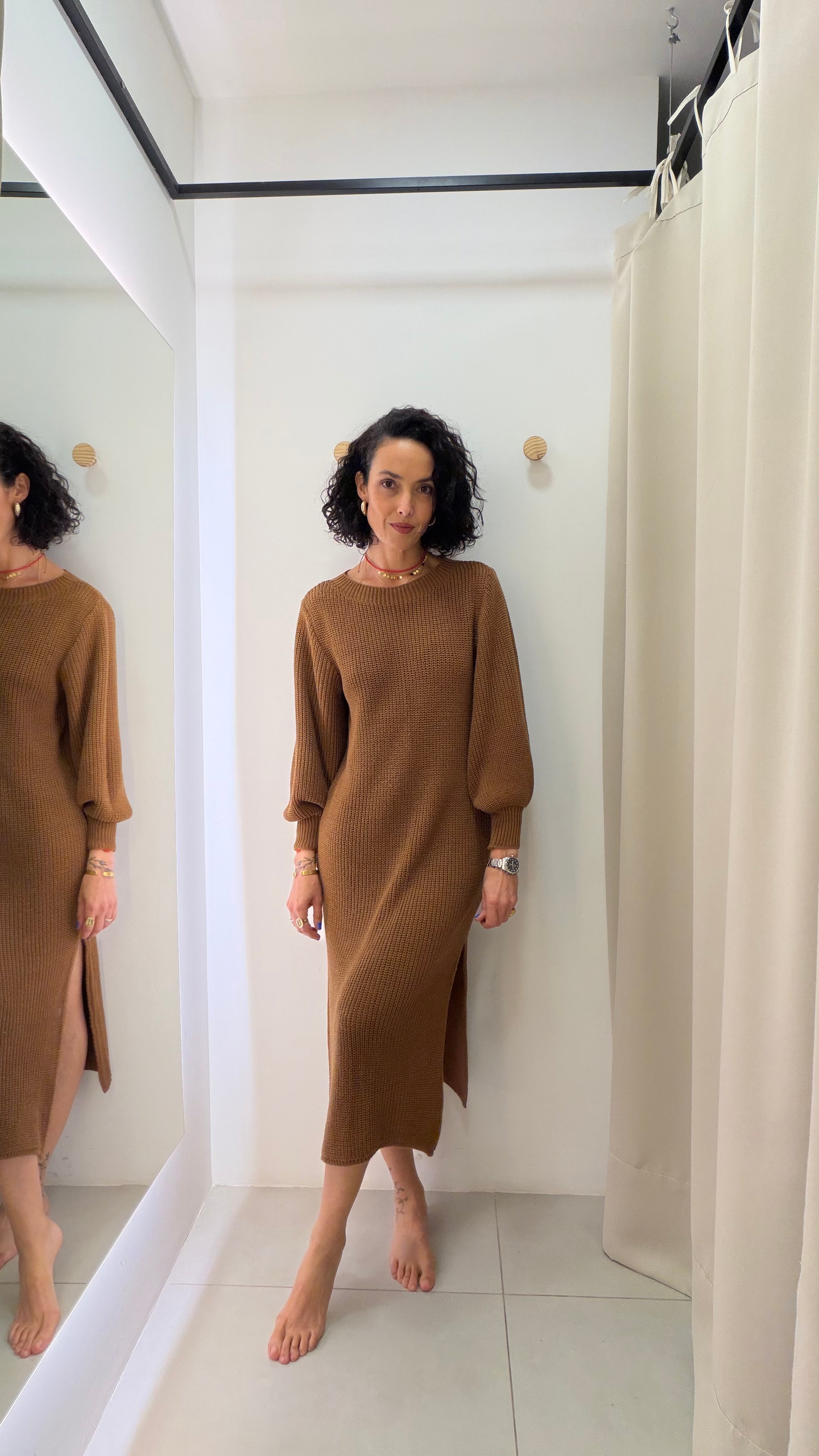 Vestido de Tricot Marrom Tannerie