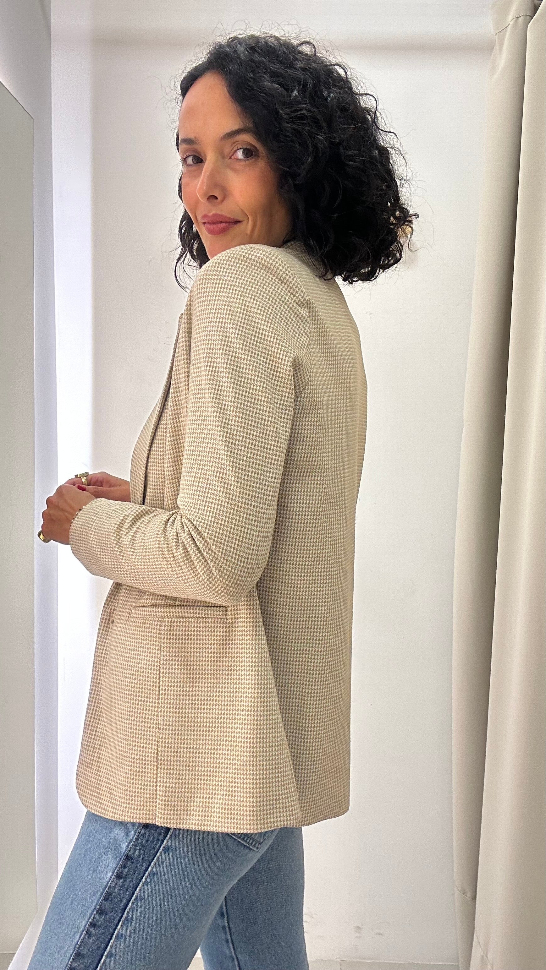 Blazer Estampado Reto Bege