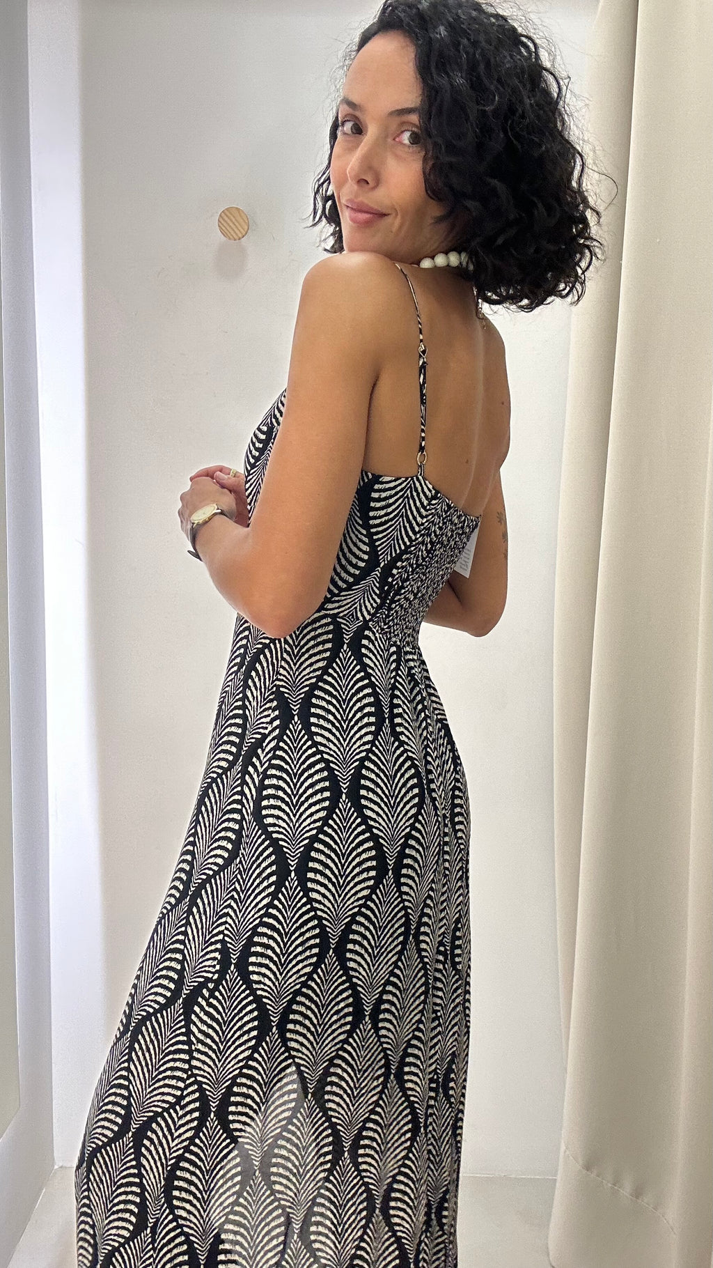 Vestido Preto Estampado Shoulder