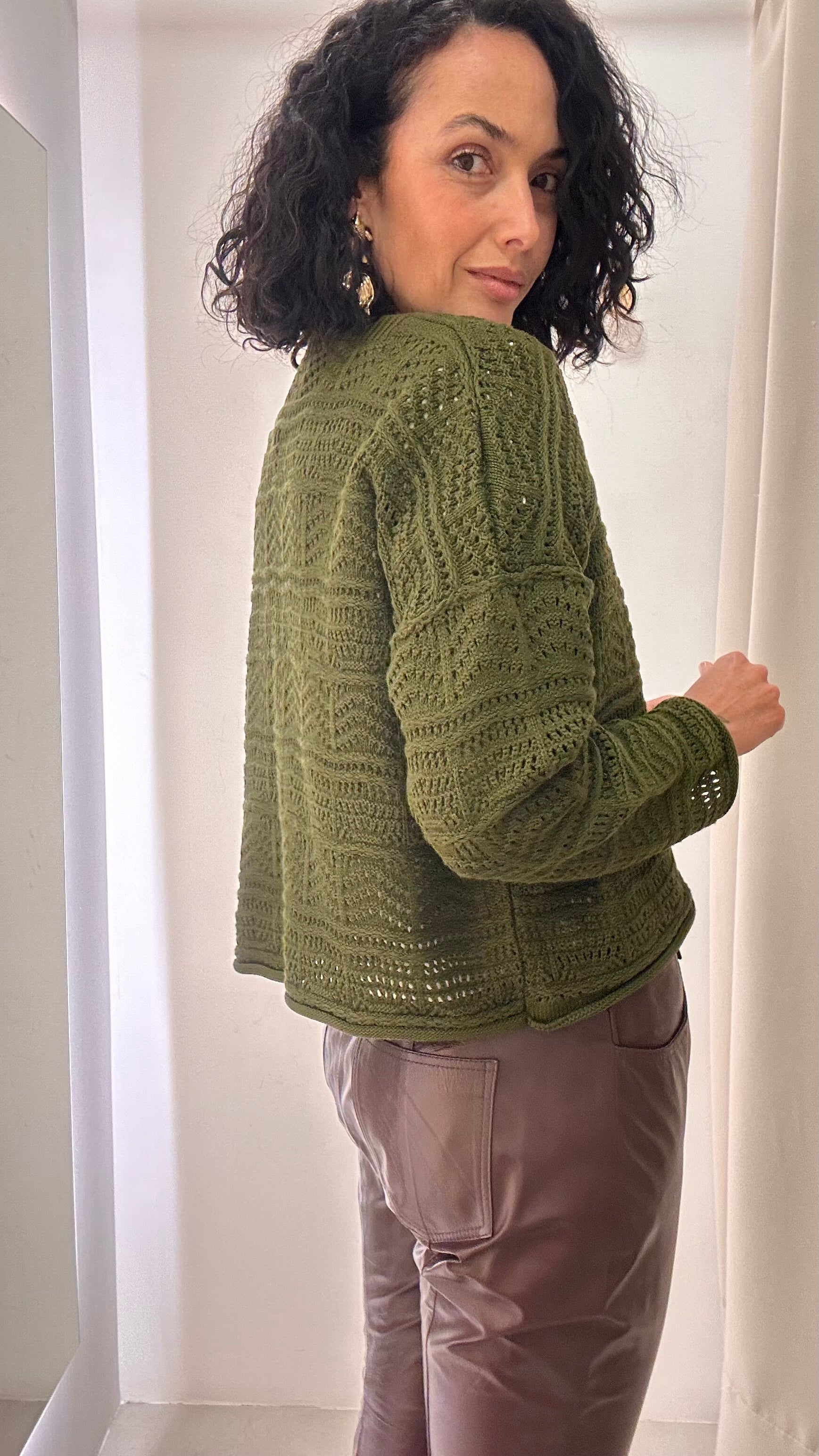 Cardigan Tricot Verde Musgo