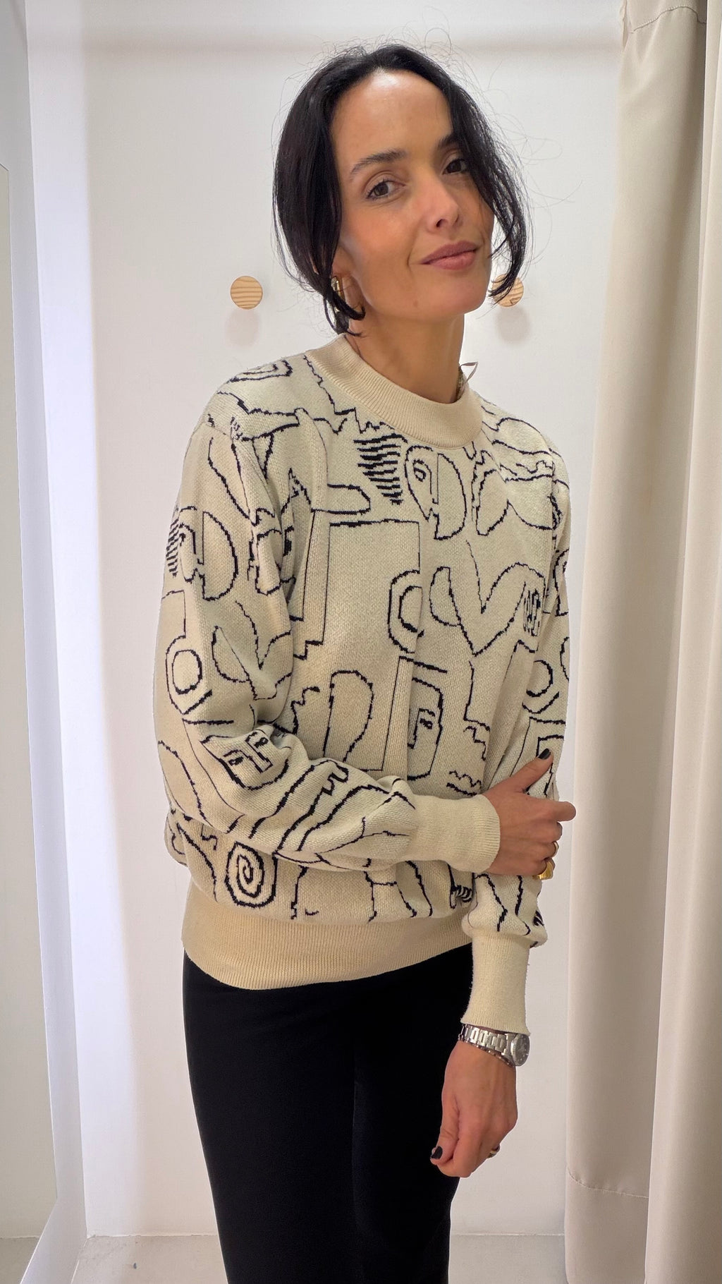 Tricot Bege Estampado