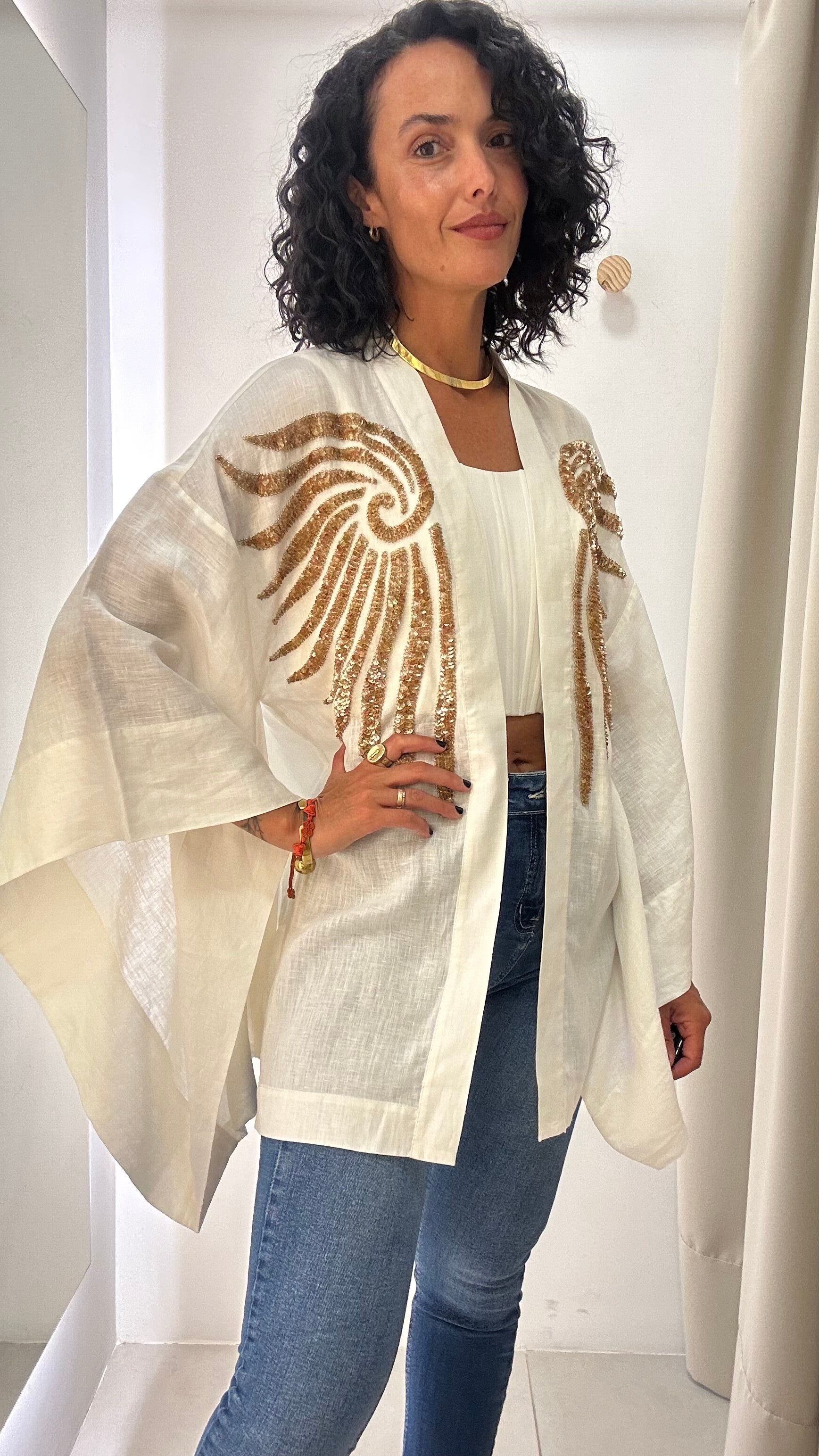 kimono linho bordado Printing