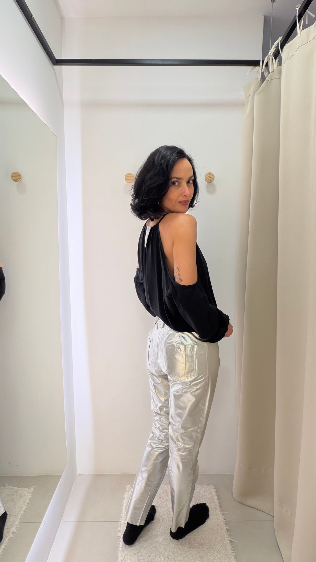 Calça de Couro Prata