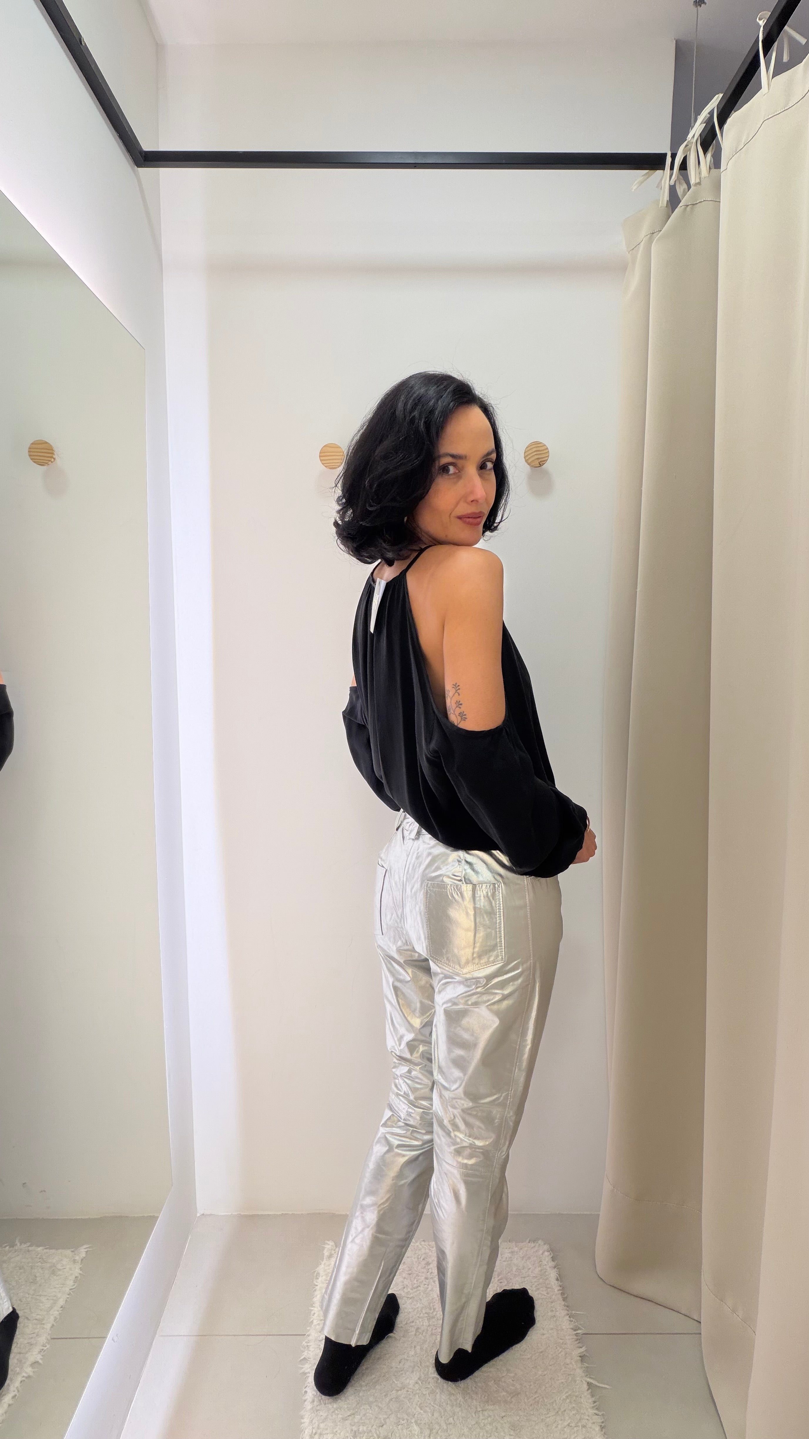 Calça de Couro Prata