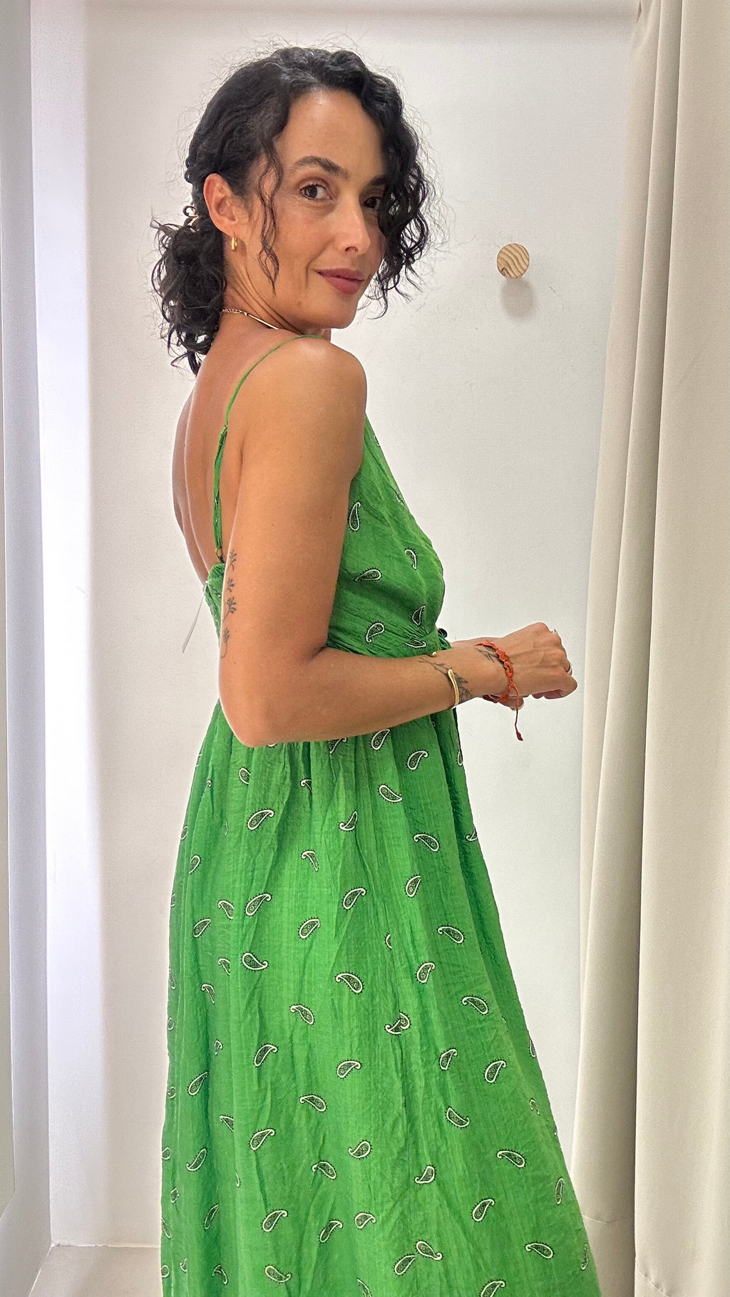 Vestido Longo Padrão Paisley Verde