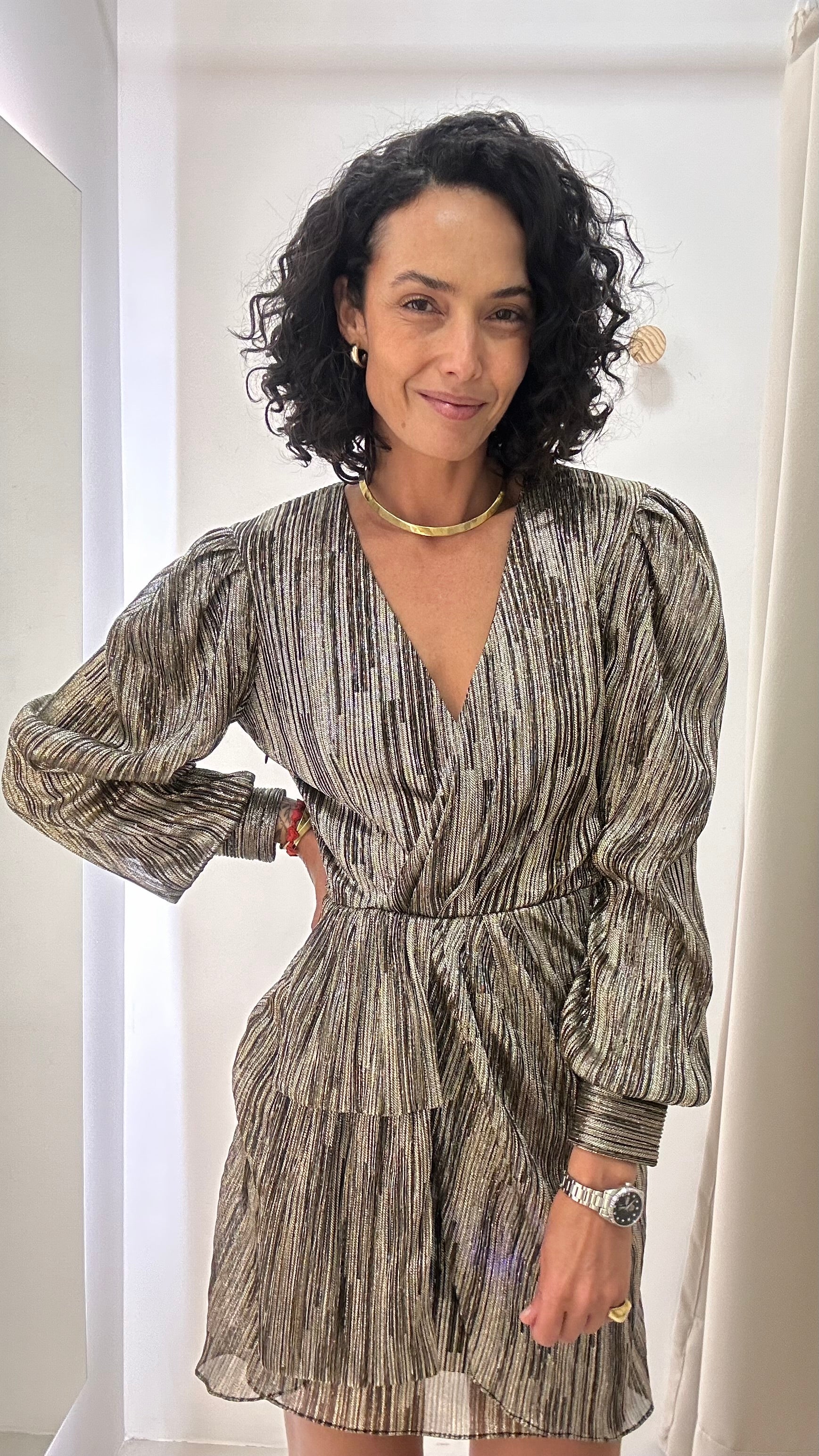 Vestido Manga Longa Metálico