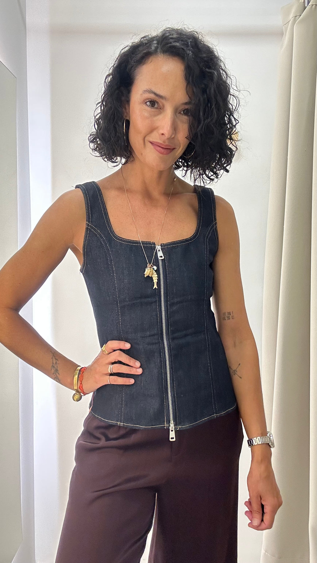 Blusa com Zíper Jeans Zara