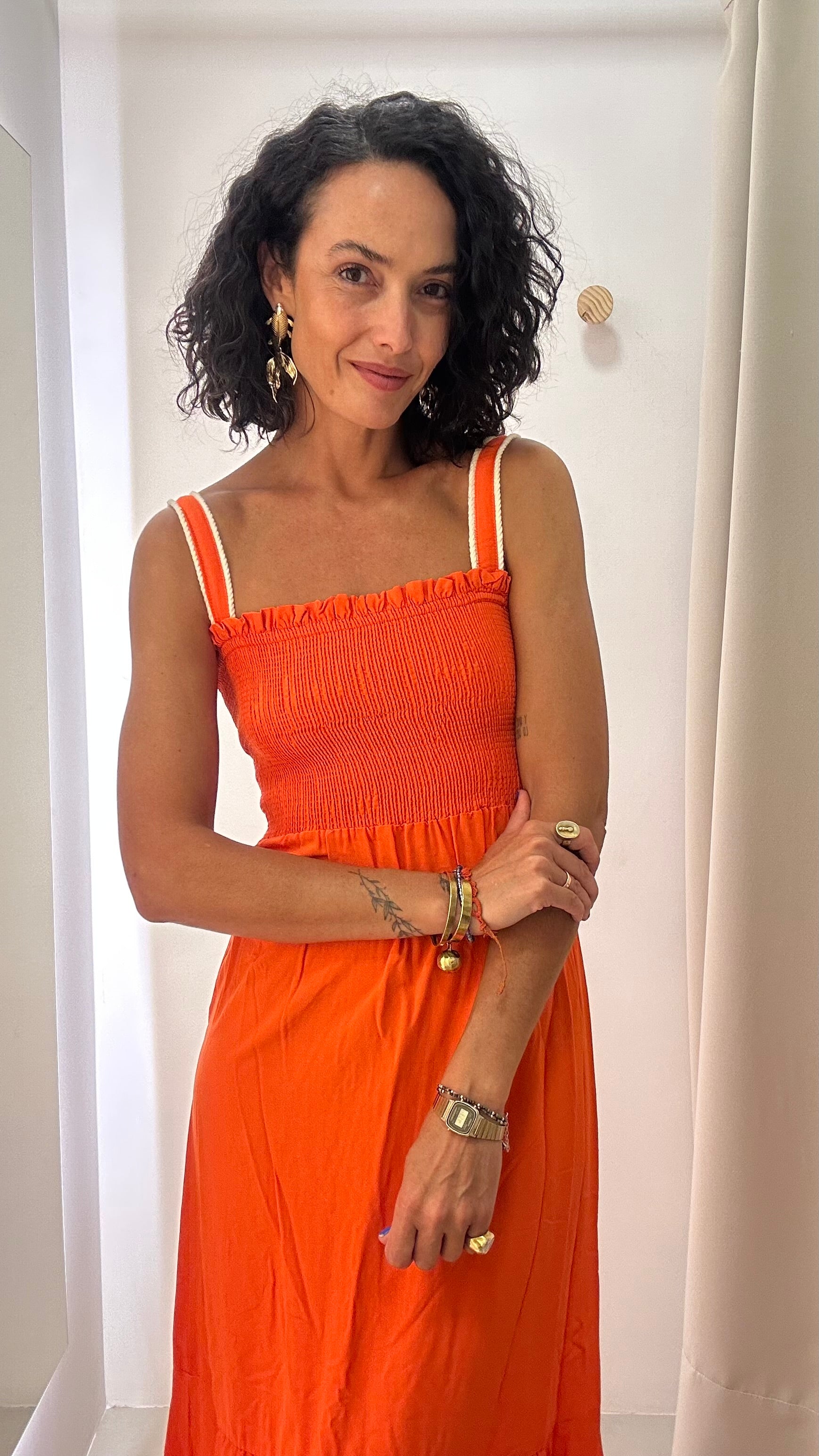 Vestido Longo Laranja com Busto Franzido
