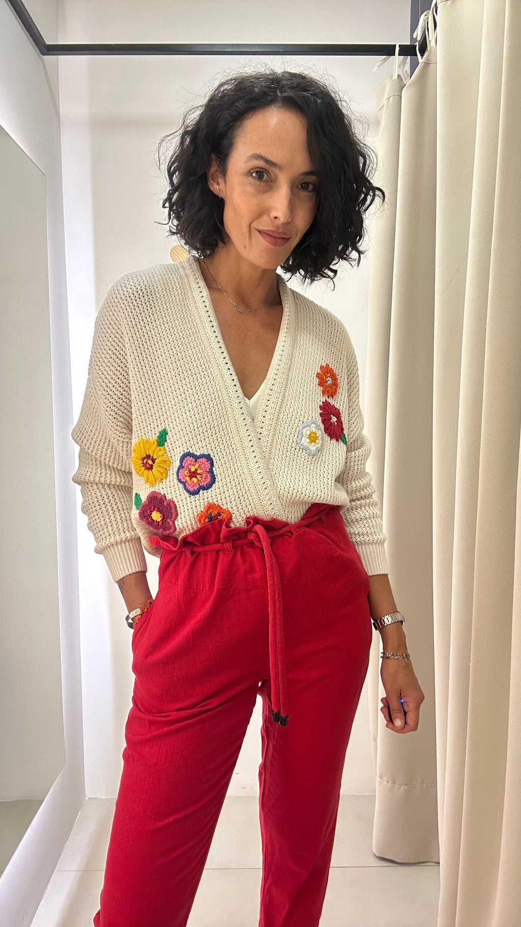 Cardigan em Tricot Floral