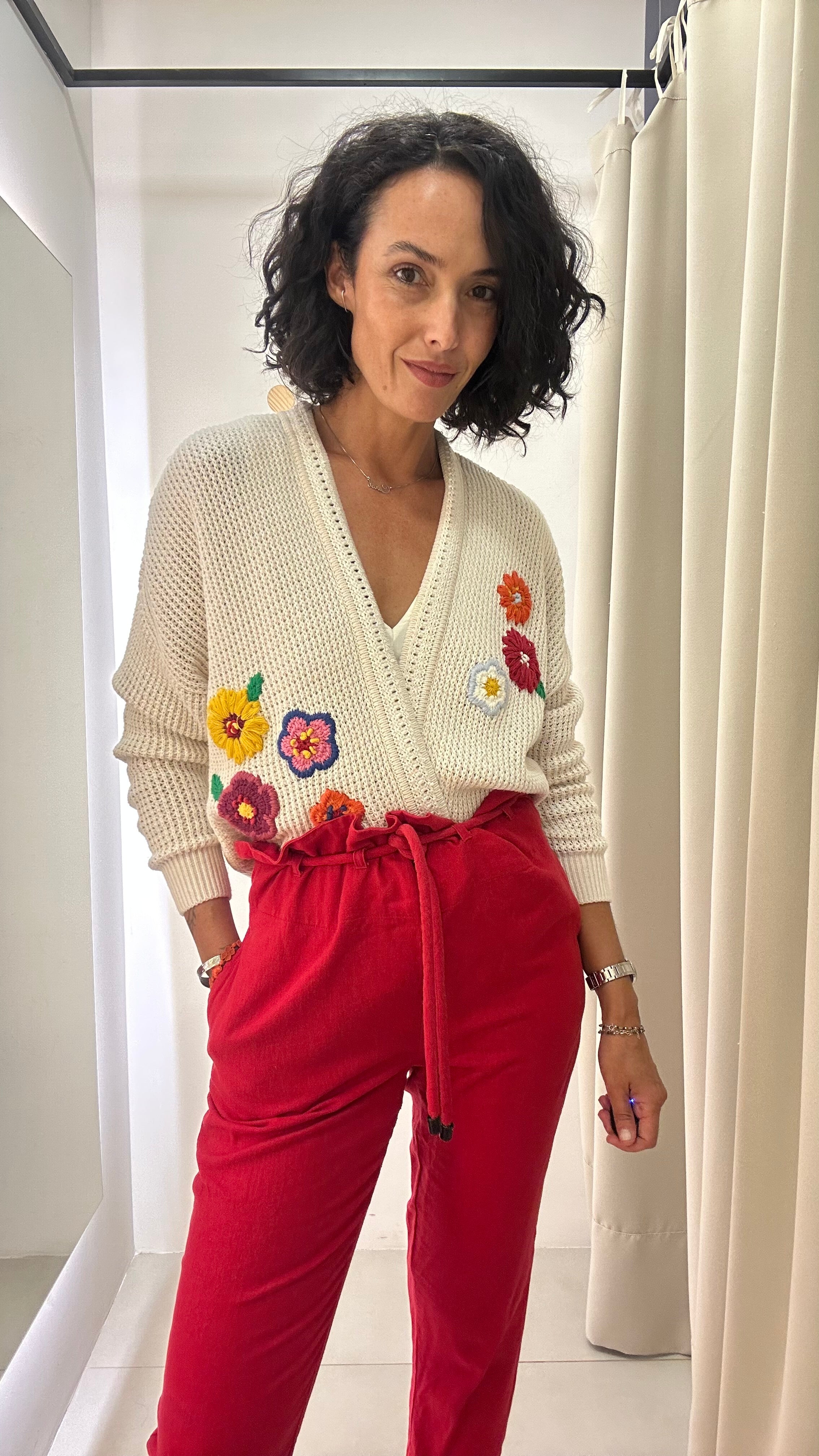 Cardigan em Tricot Floral