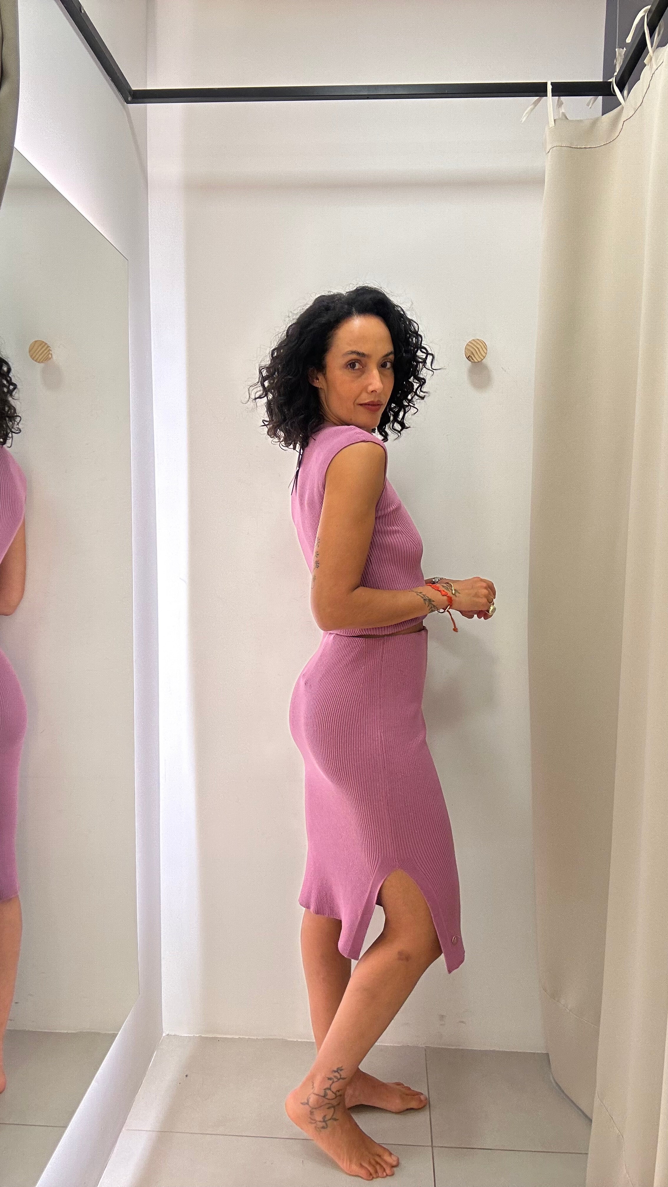 Conjunto de Malha Rosa Envelhecido