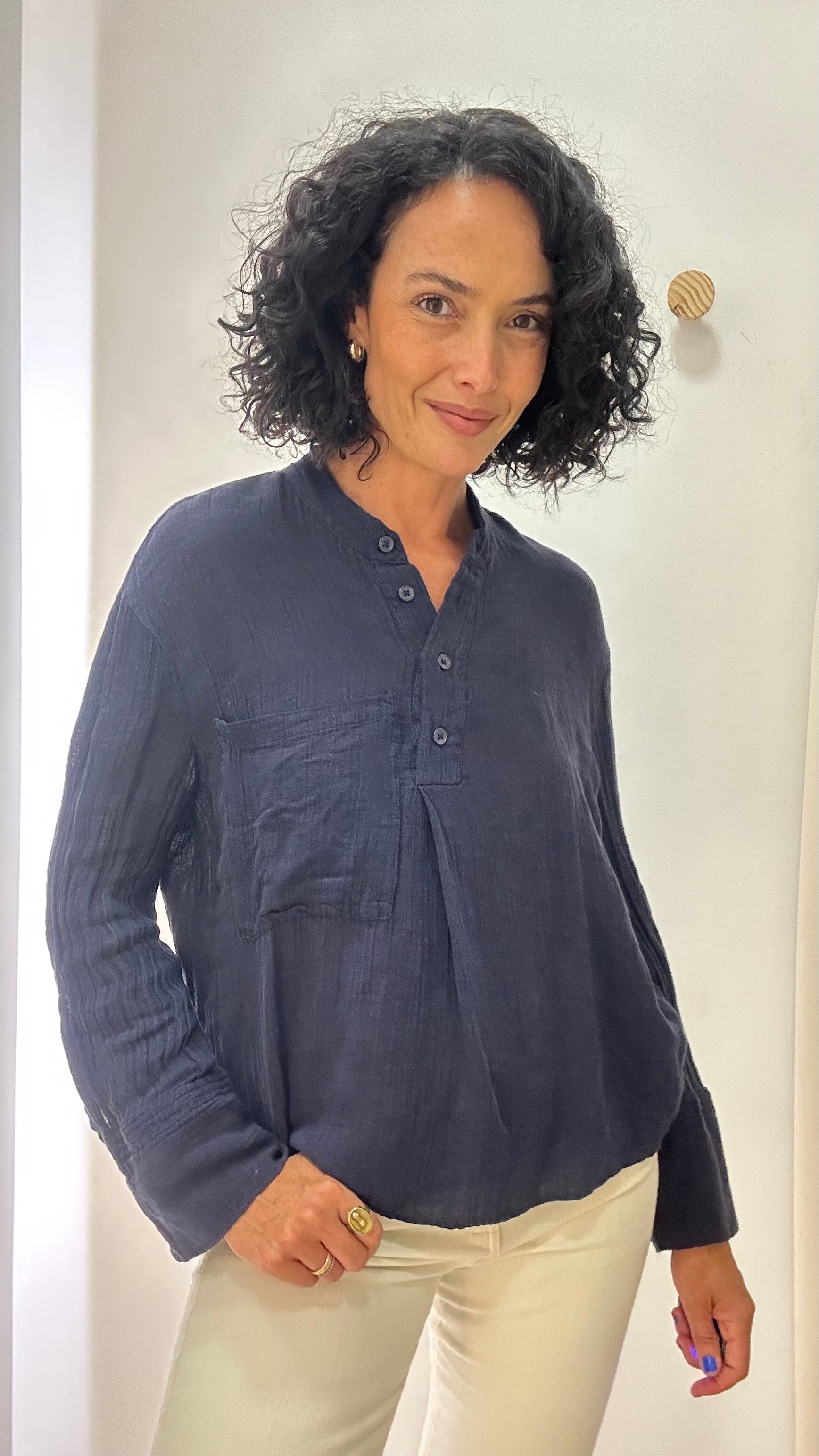 Blusa Azul com Botões Frontais Zara