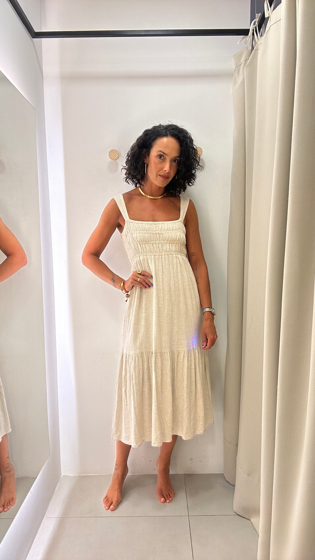 Vestido Bege Linho