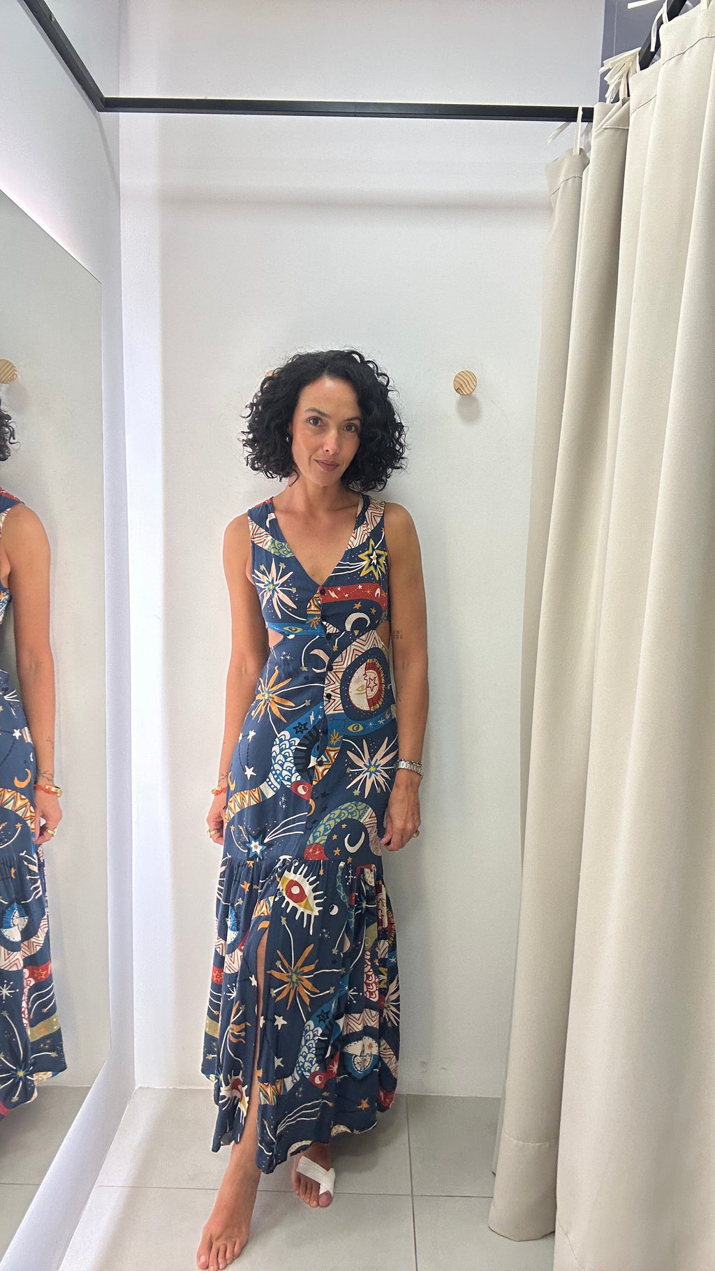 Vestido Azul Estampado Cantão