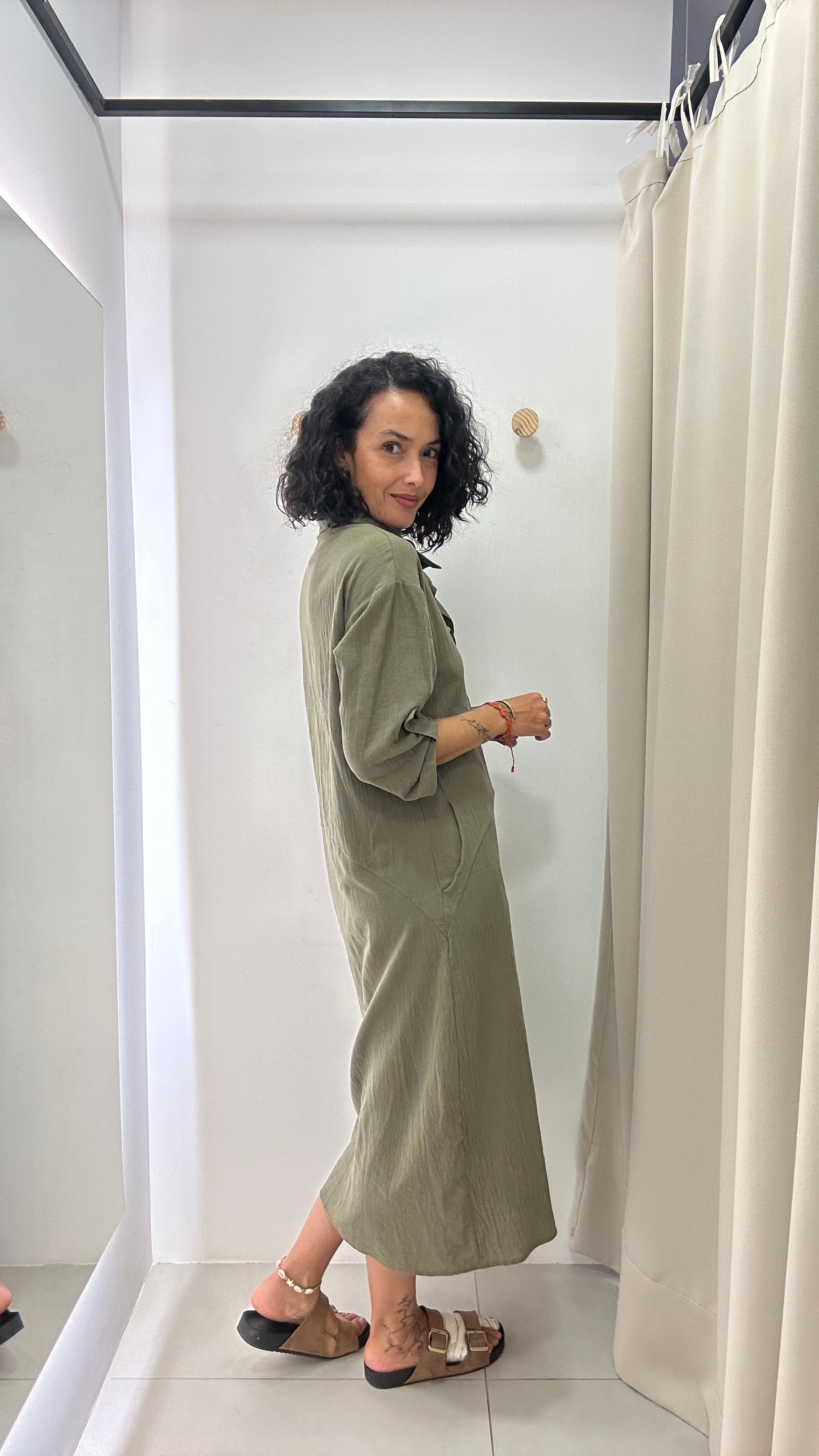 Vestido Botões Frontais Verde