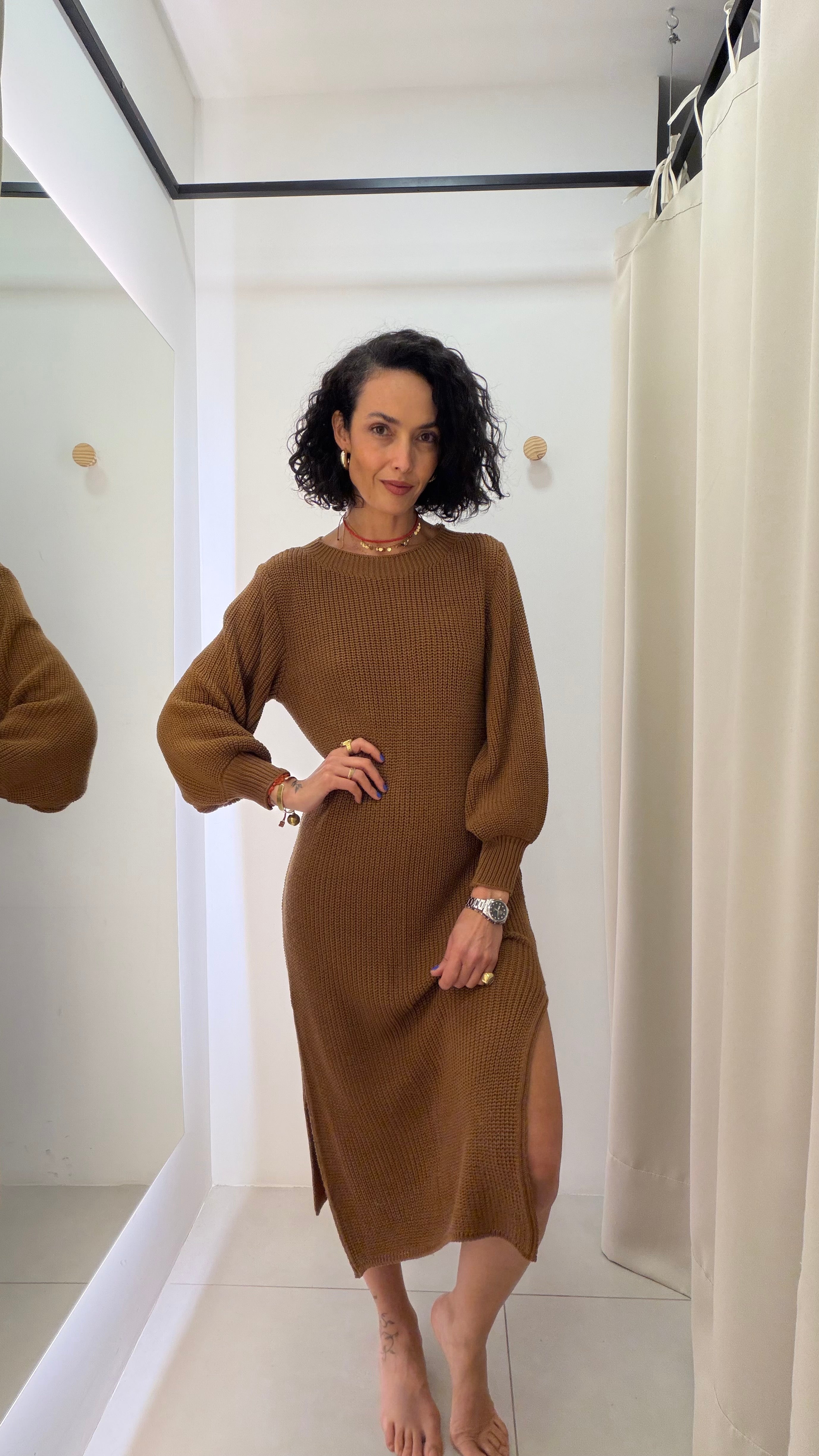Vestido de Tricot Marrom Tannerie