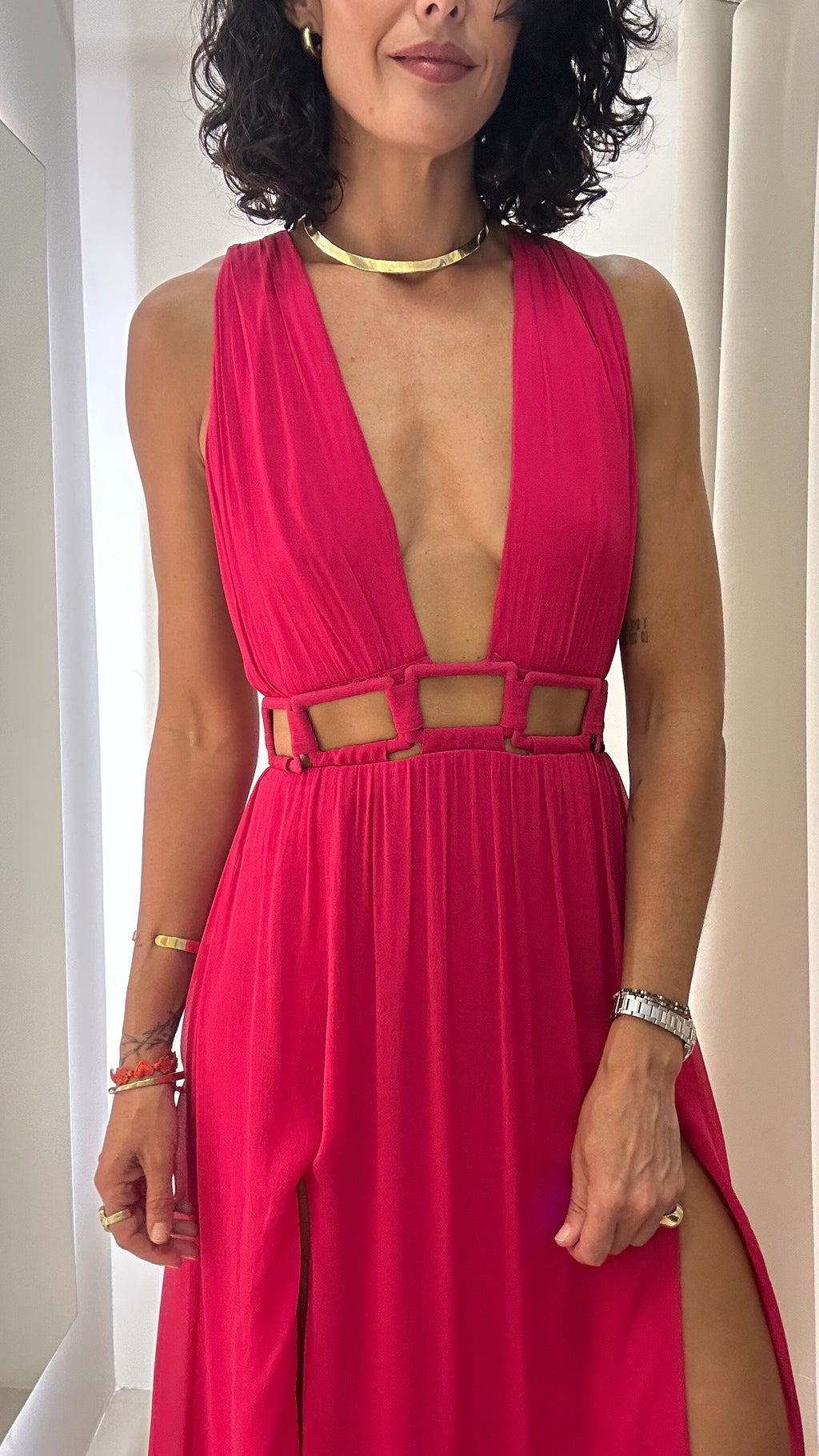 Vestido Longo de Seda Rosa