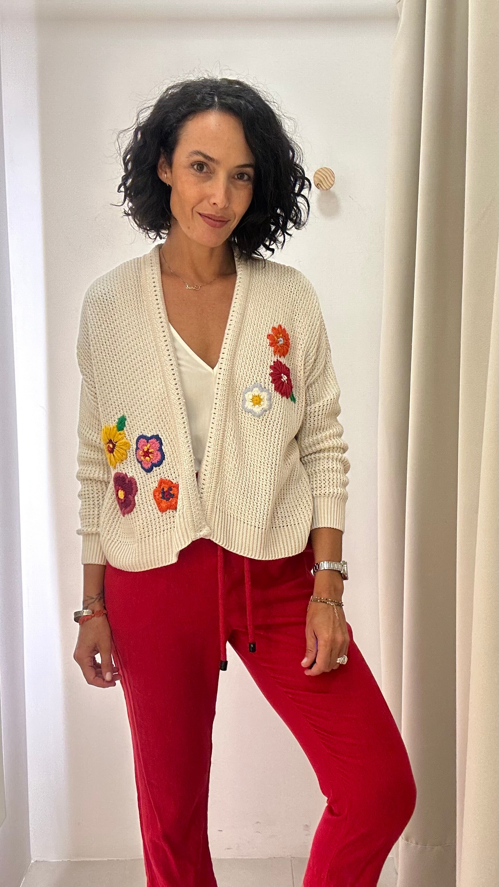 Cardigan em Tricot Floral