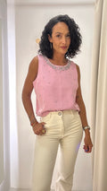 Cropped Rosa com Pedrarias Aplicadas