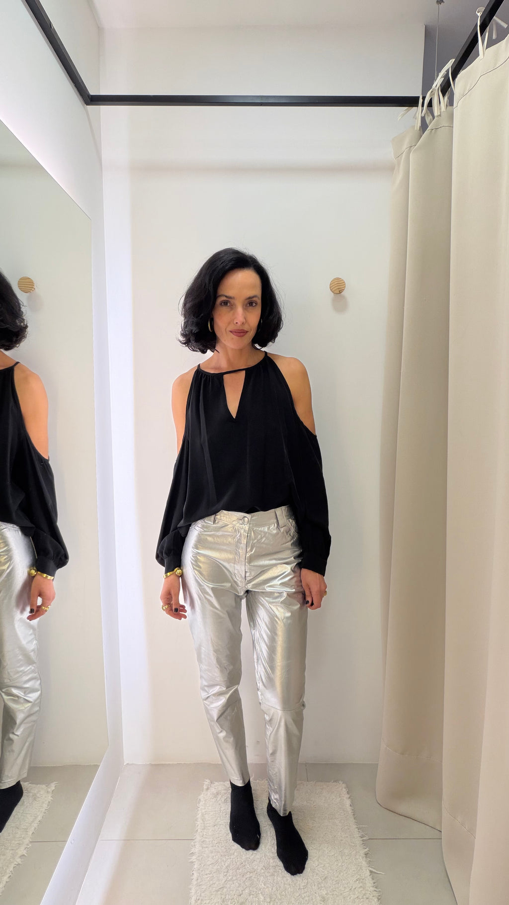 Calça de Couro Prata